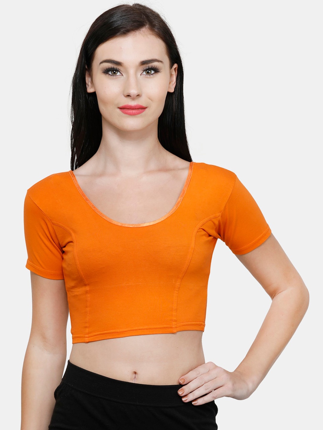 

Vami Women Orange Solid Stretchable Readymade Saree Blouse