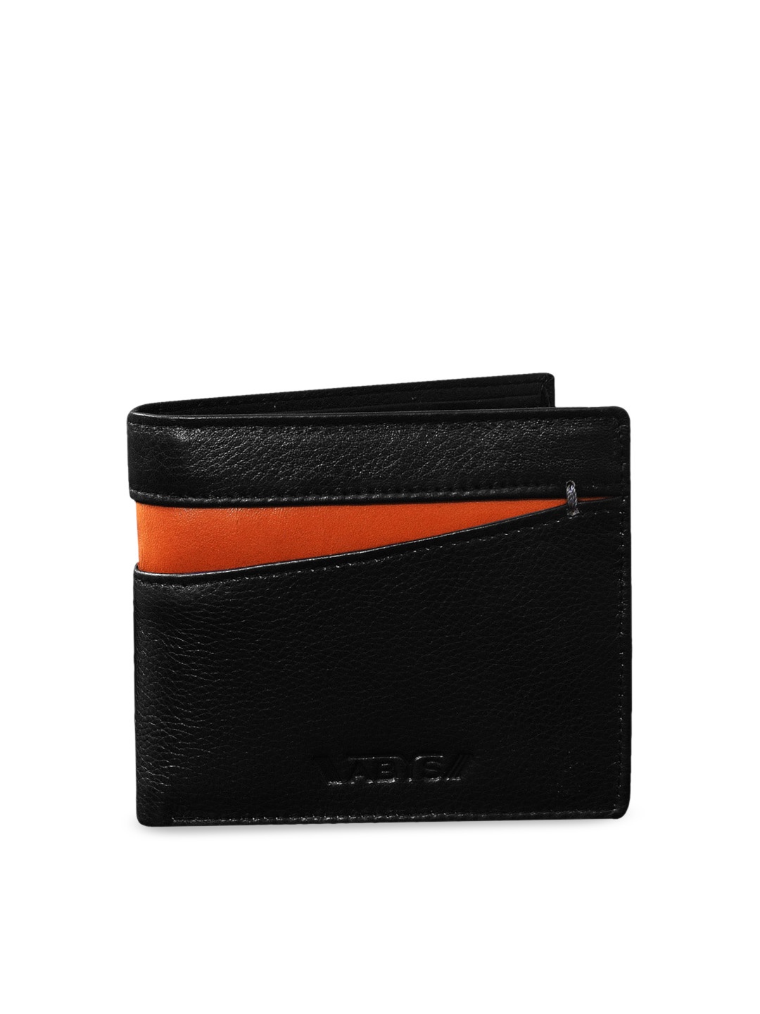

ABYS Men Black & Orange Colourblocked Two Fold Wallet