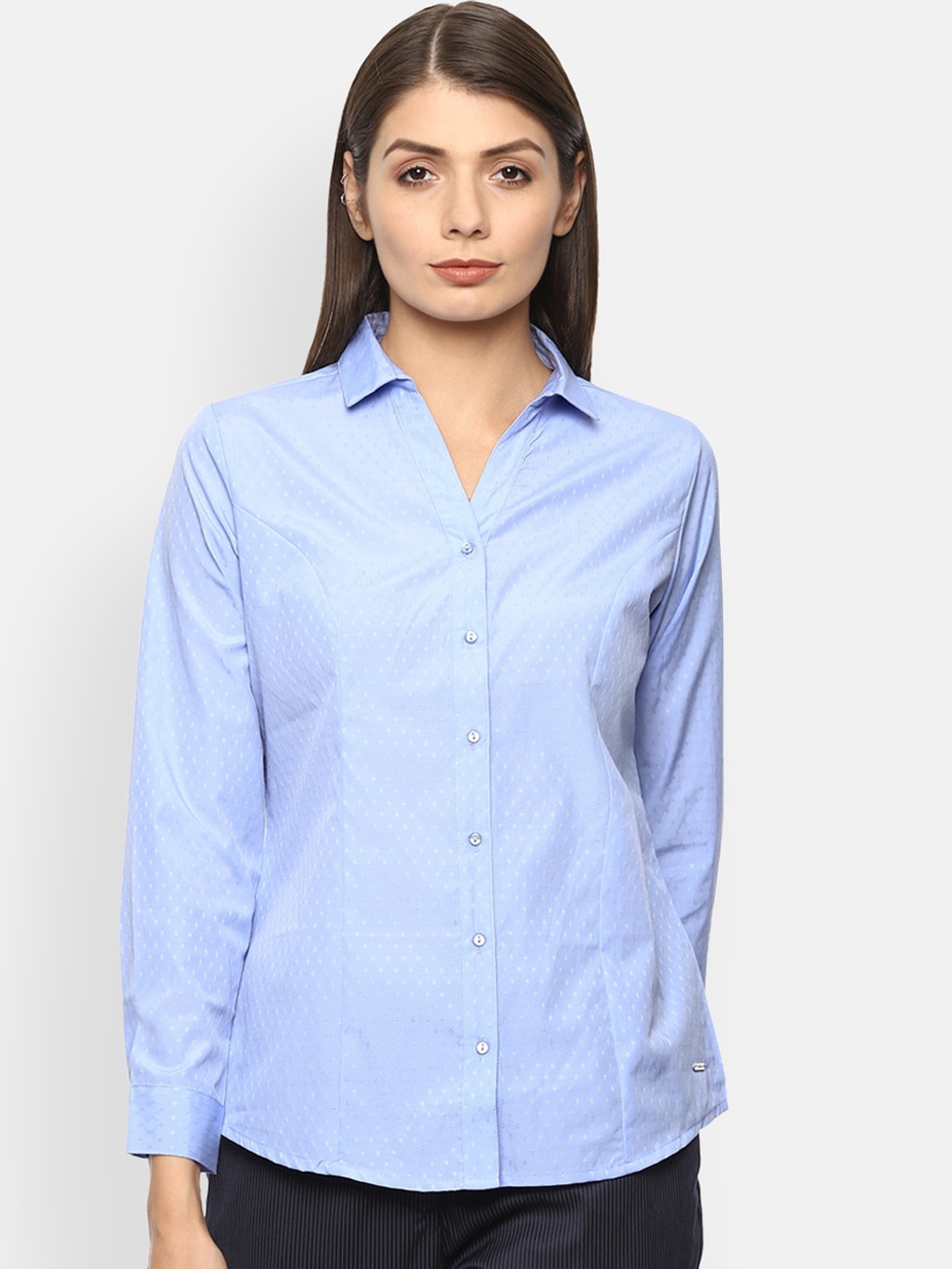 

Van Heusen Woman Women Blue Regular Fit Self Design Casual Shirt
