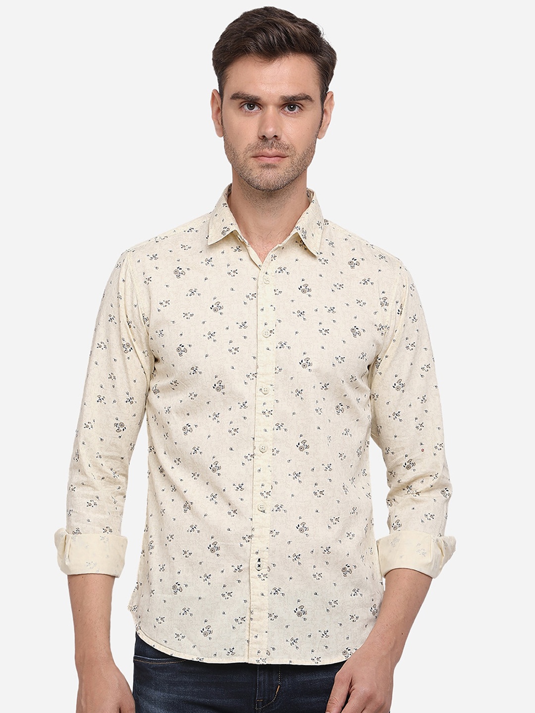 

Greenfibre Men Cream-Coloured Slim Fit Printed Casual Shirt