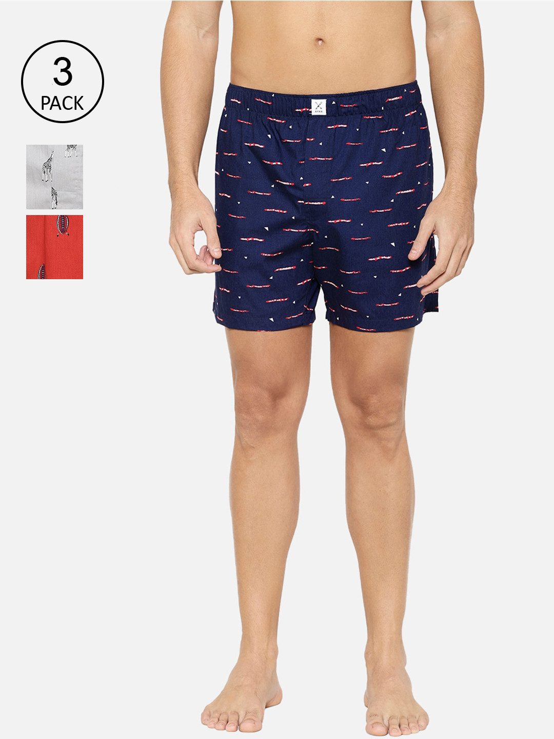 

XYXX Men Pack Of 3 Printed Savanna Boxers XYBOX3PCKN169, Navy blue