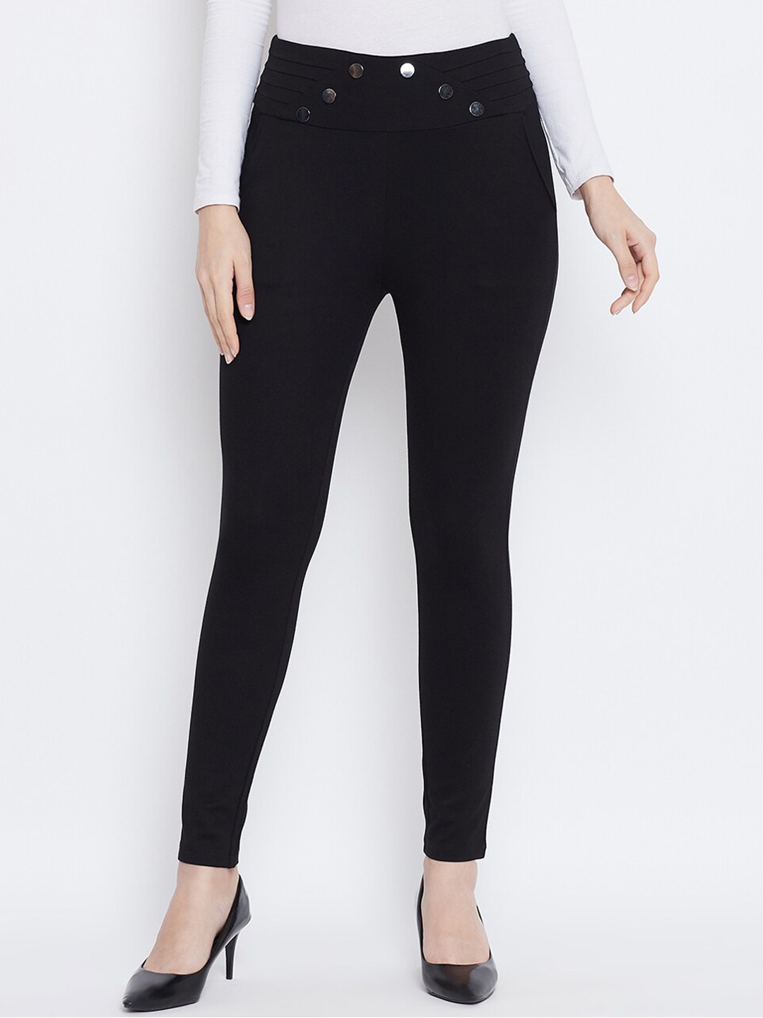 

Clora Creation Women Black Solid Treggings