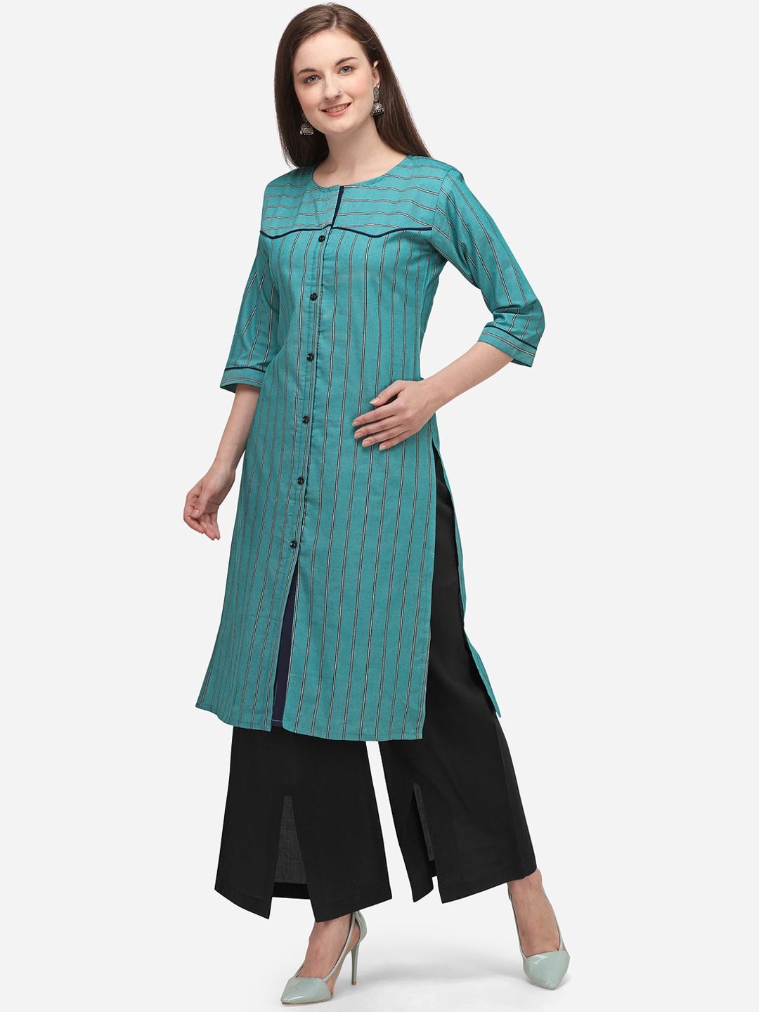 

Youthnic Women Blue Striped Kurta