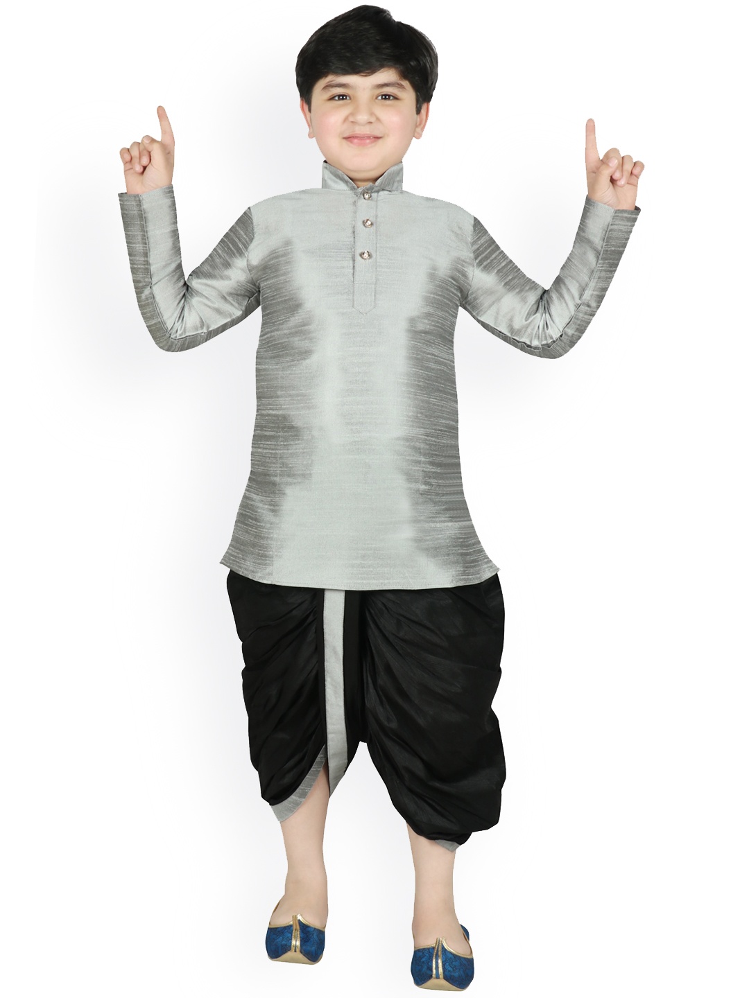 SG YUVRAJ Boys Grey & Black Solid Kurta with Dhoti Pants