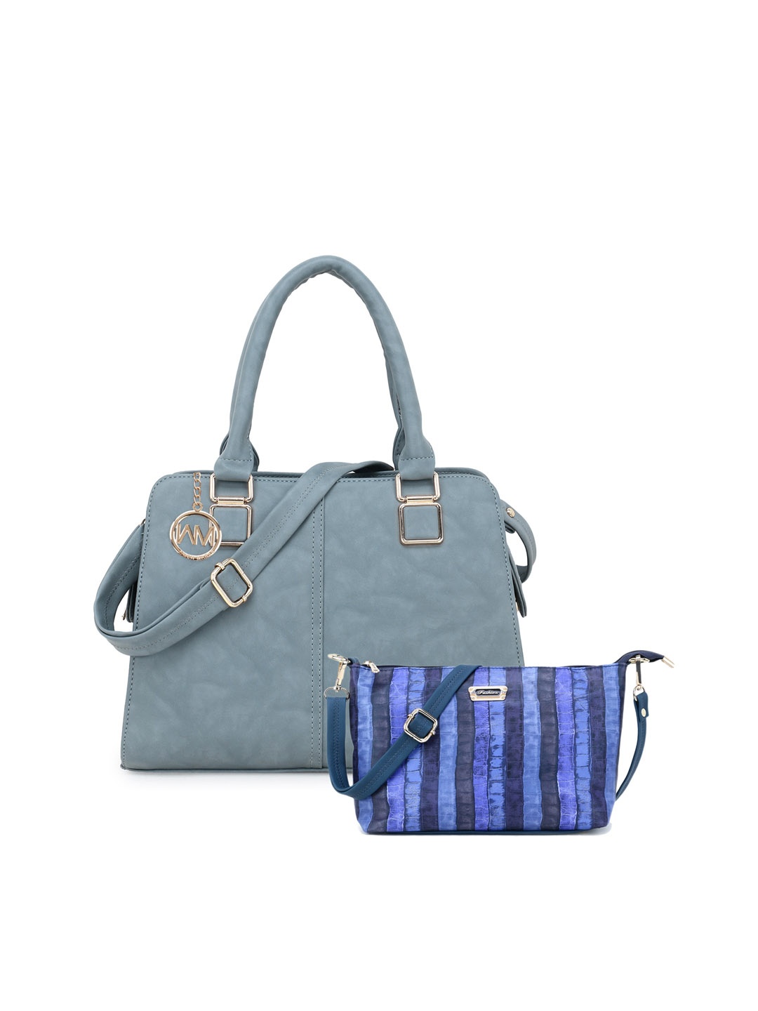 

WOMEN MARKS Blue & Grey Solid Handheld Bag