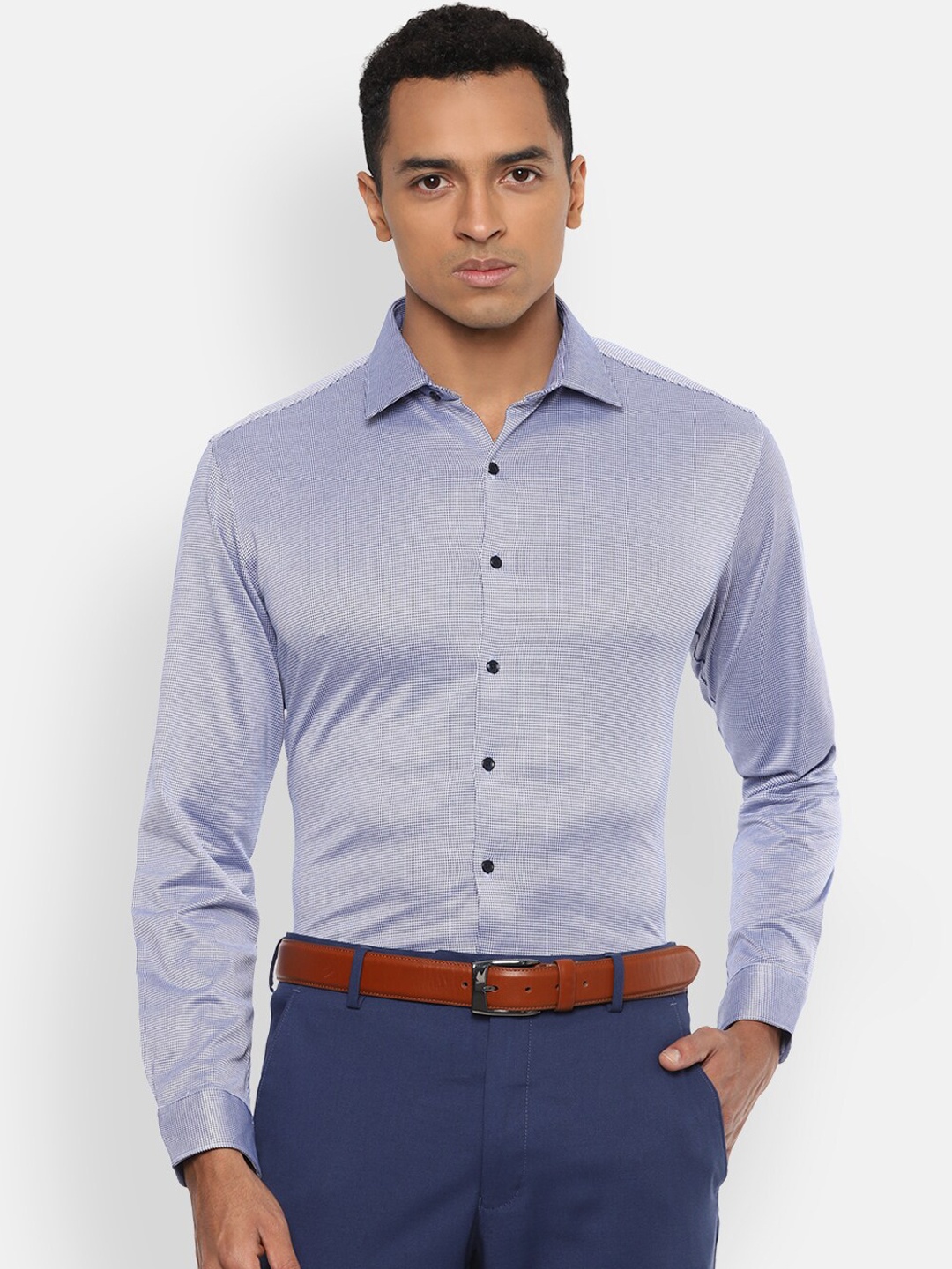 

Van Heusen Men Blue Slim Fit Self Design Formal Shirt