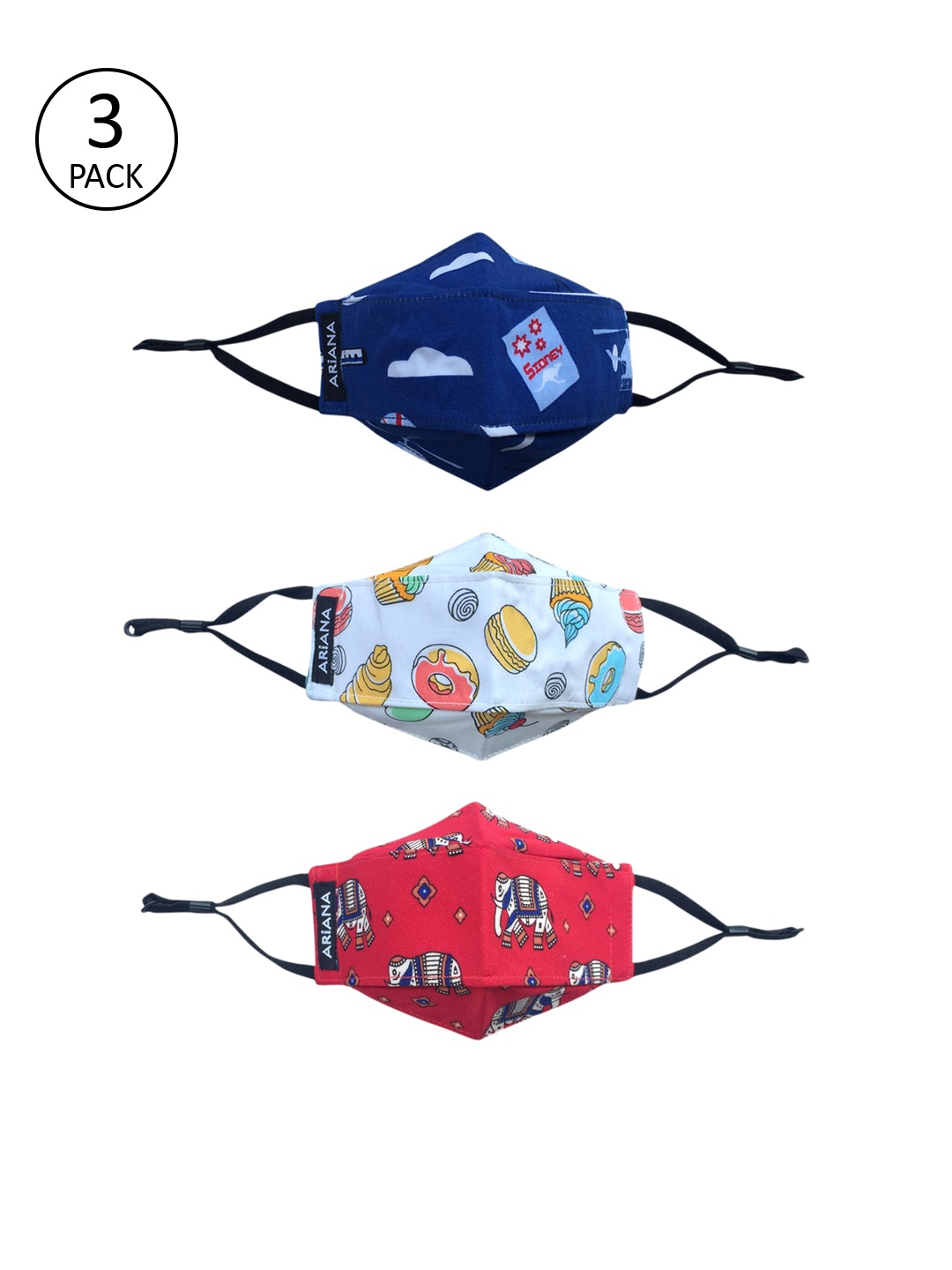 

Ariana Kids Pack Of 3 Printed 7-Ply Protective Outdoor Face Masks, Blue