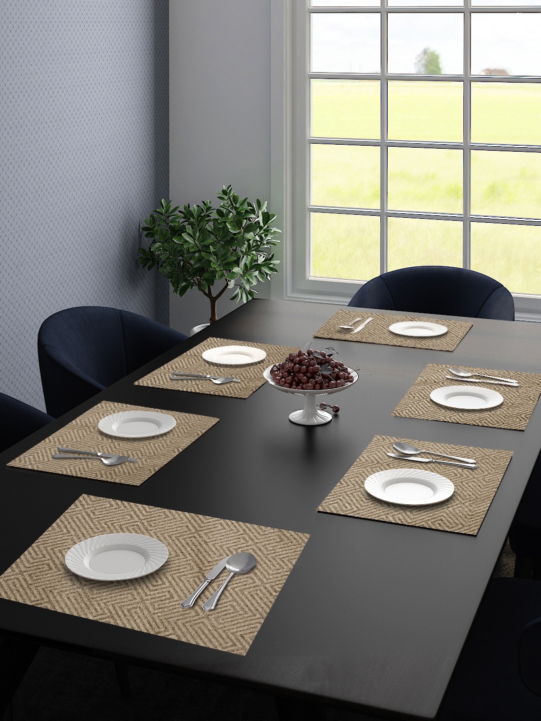 Saral Home Set Of 6 Beige & Brown Textured Rectangular Table Placemats