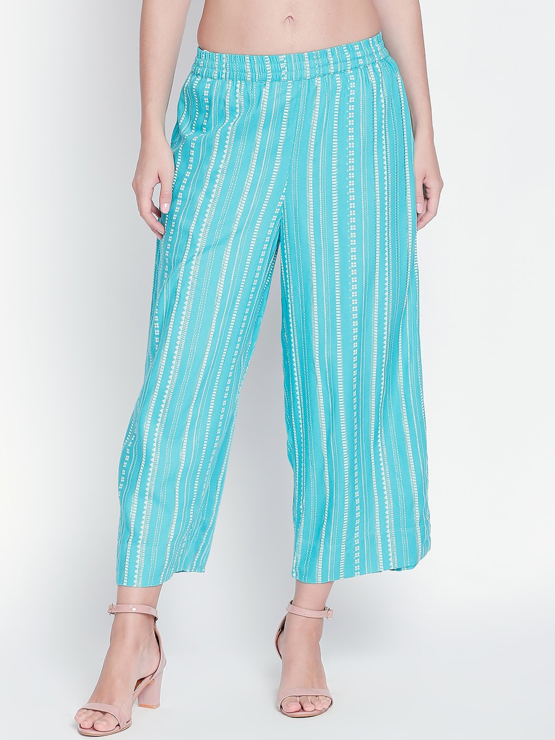 

RANGMANCH BY PANTALOONS Women Blue & White Printed Straight Palazzos