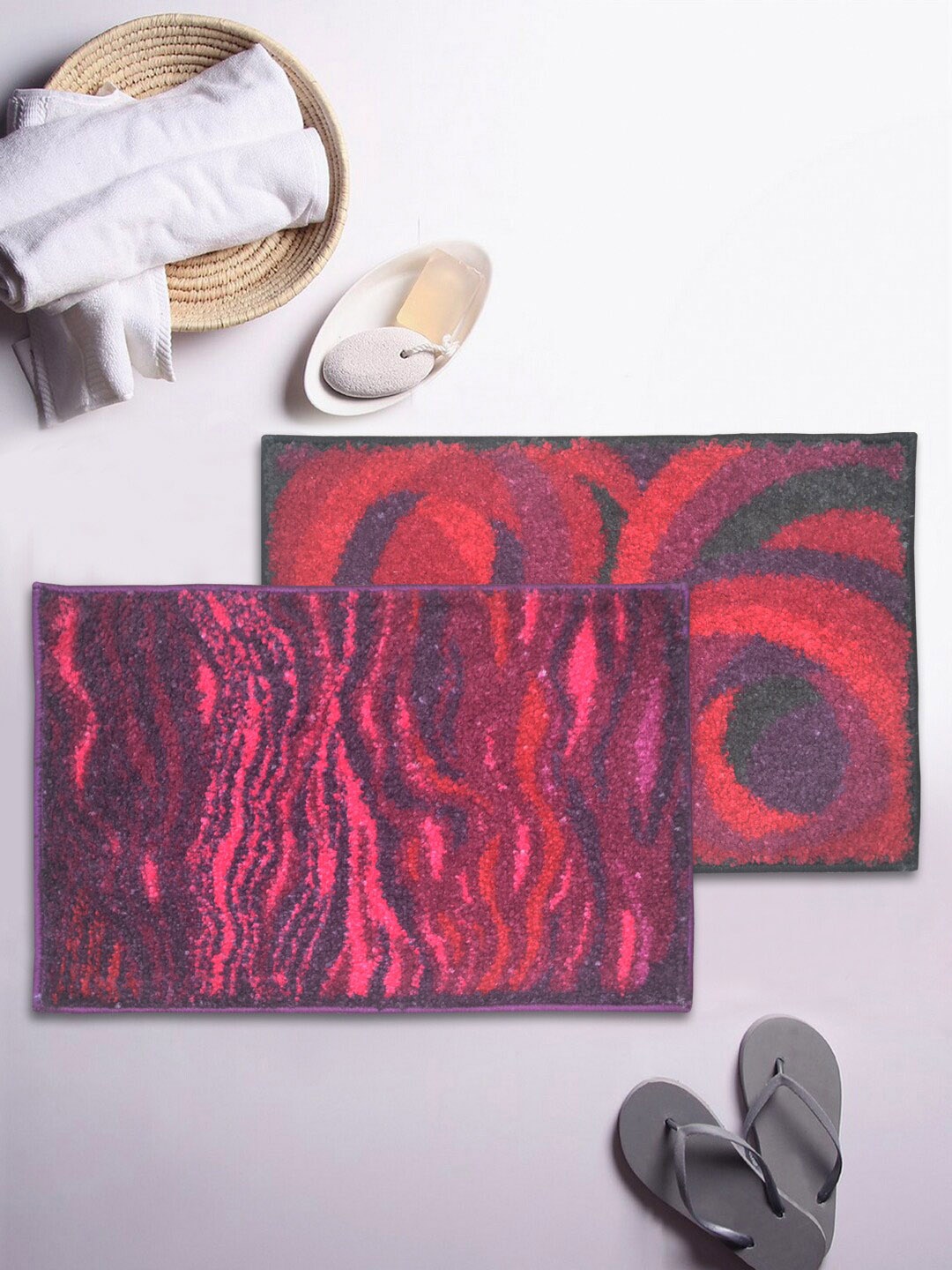 

BIANCA Set Of 2 Printed 1850 GSM Anti-Skid Bath Rugs, Red