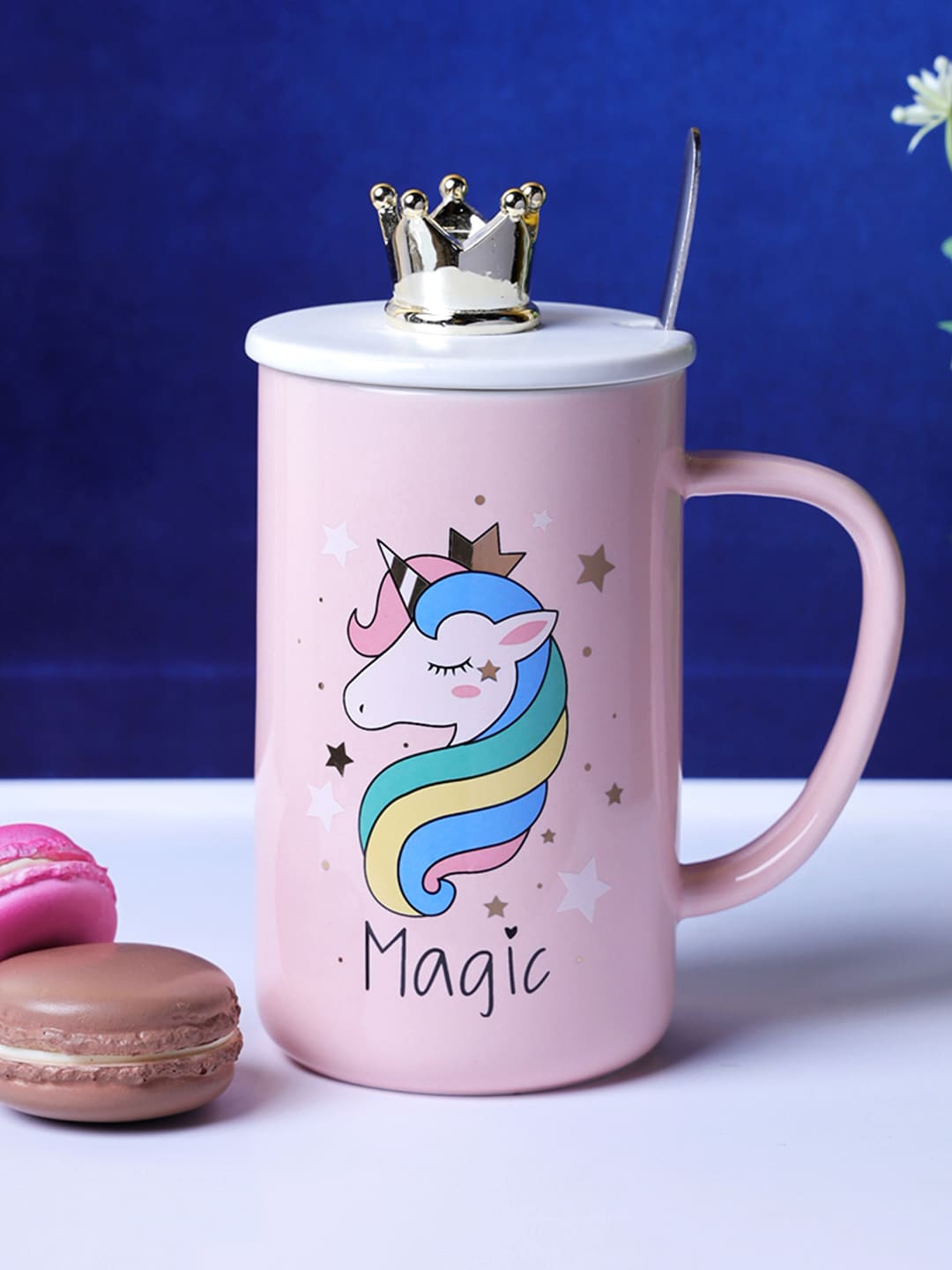 

A Vintage Affair- Home Decor Pink & White Unicorn Printed Ceramic Mugs Set