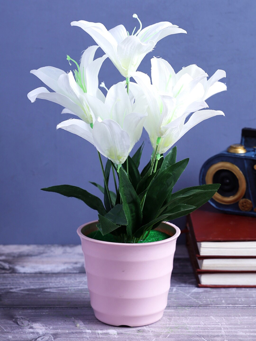 

A Vintage Affair- Home Decor White & Green Artificial Lily Flower Plant With Pot