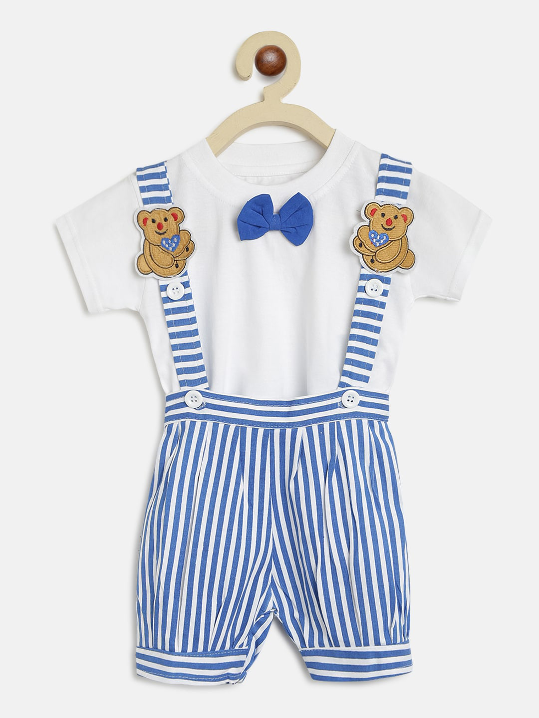 

Lil Tomatoes Kids Blue & White Striped Dungaree With T-Shirt & Gift