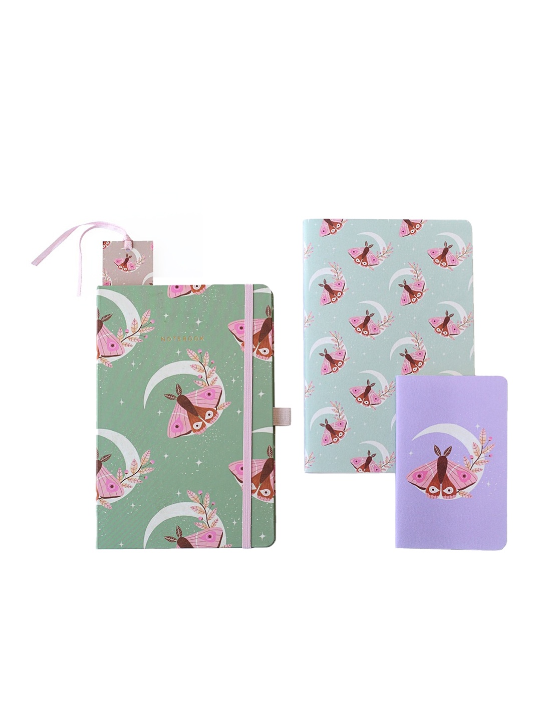 

happywagon Set Of 3 Mystic Moth Notebook Set, Green