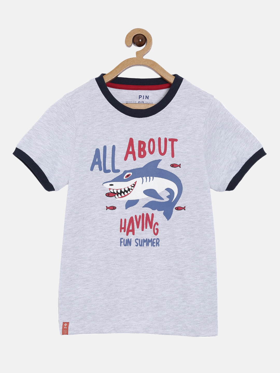 

3PIN Boys Grey Melange Printed Round Neck T-shirt