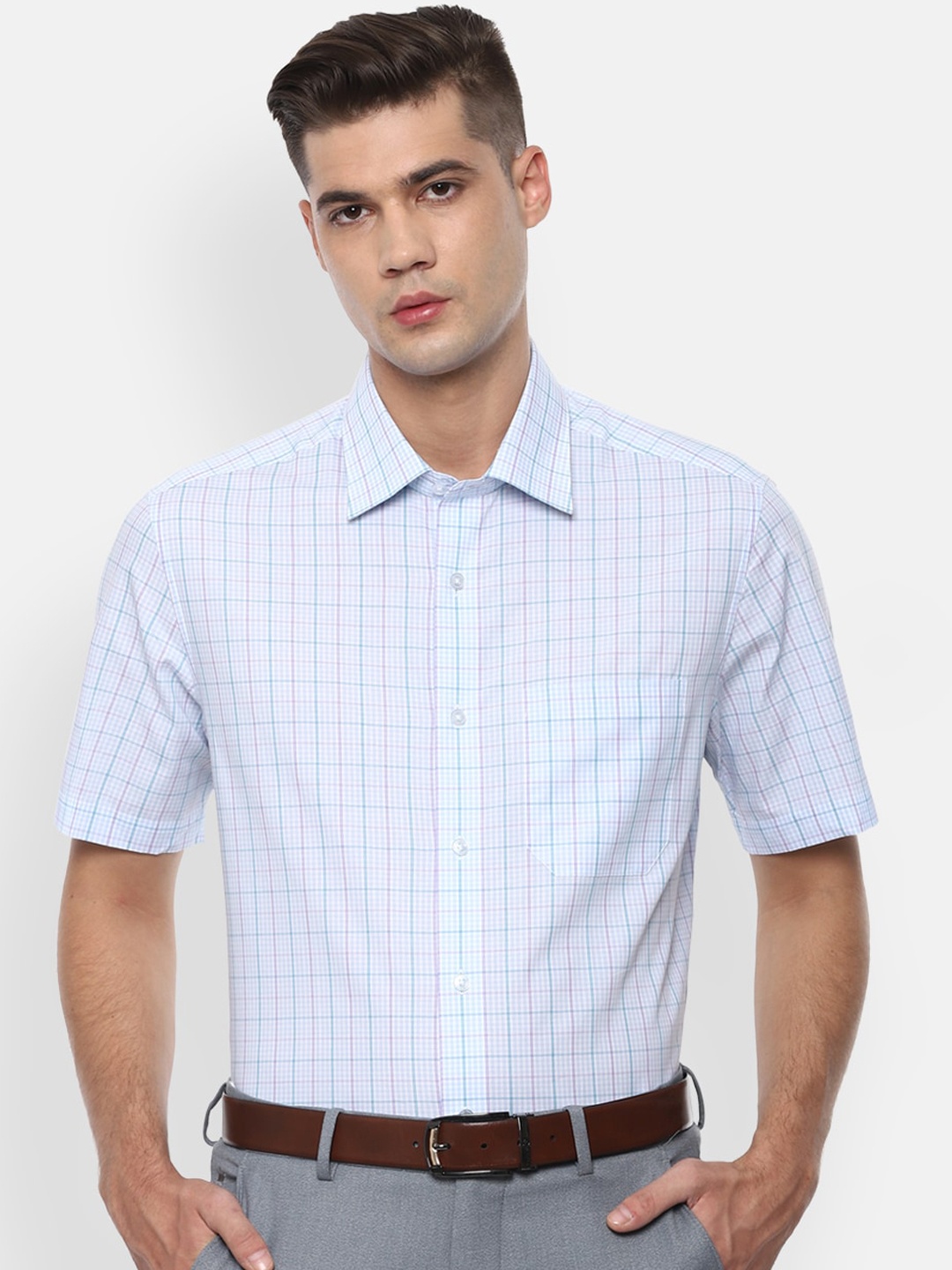 

Louis Philippe Men Blue Regular Fit Checked Cotton Formal Shirt