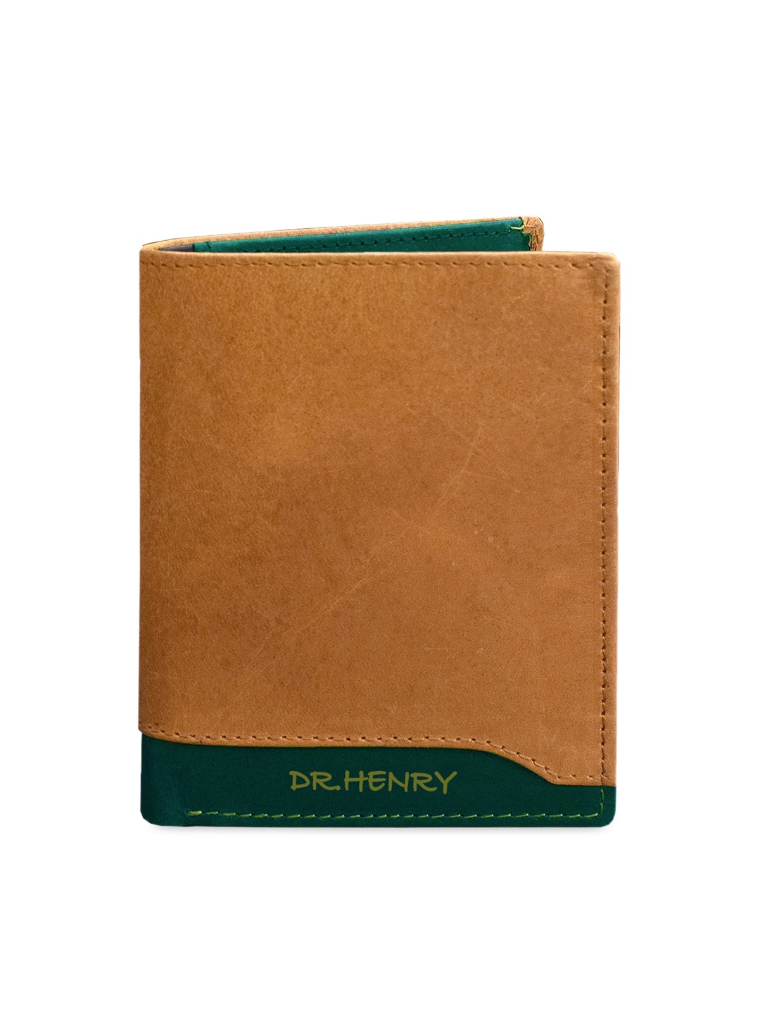 

DR. HENRY Men Tan & Green Colourblocked Card Holder