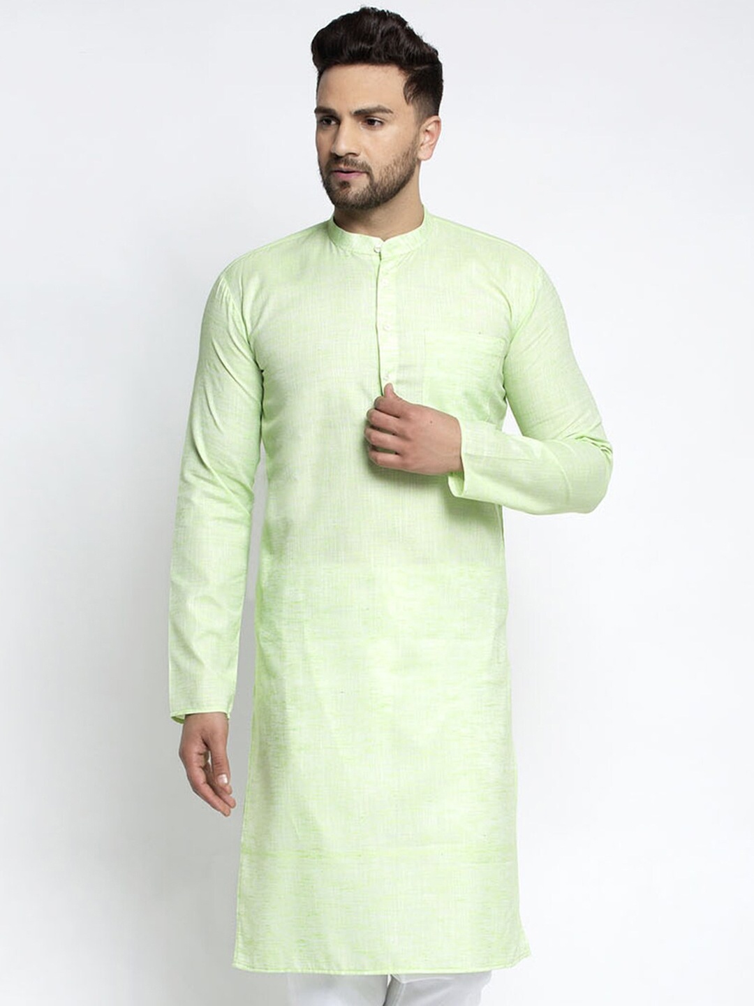

Jompers Men Green Mandarin Collar Kurta