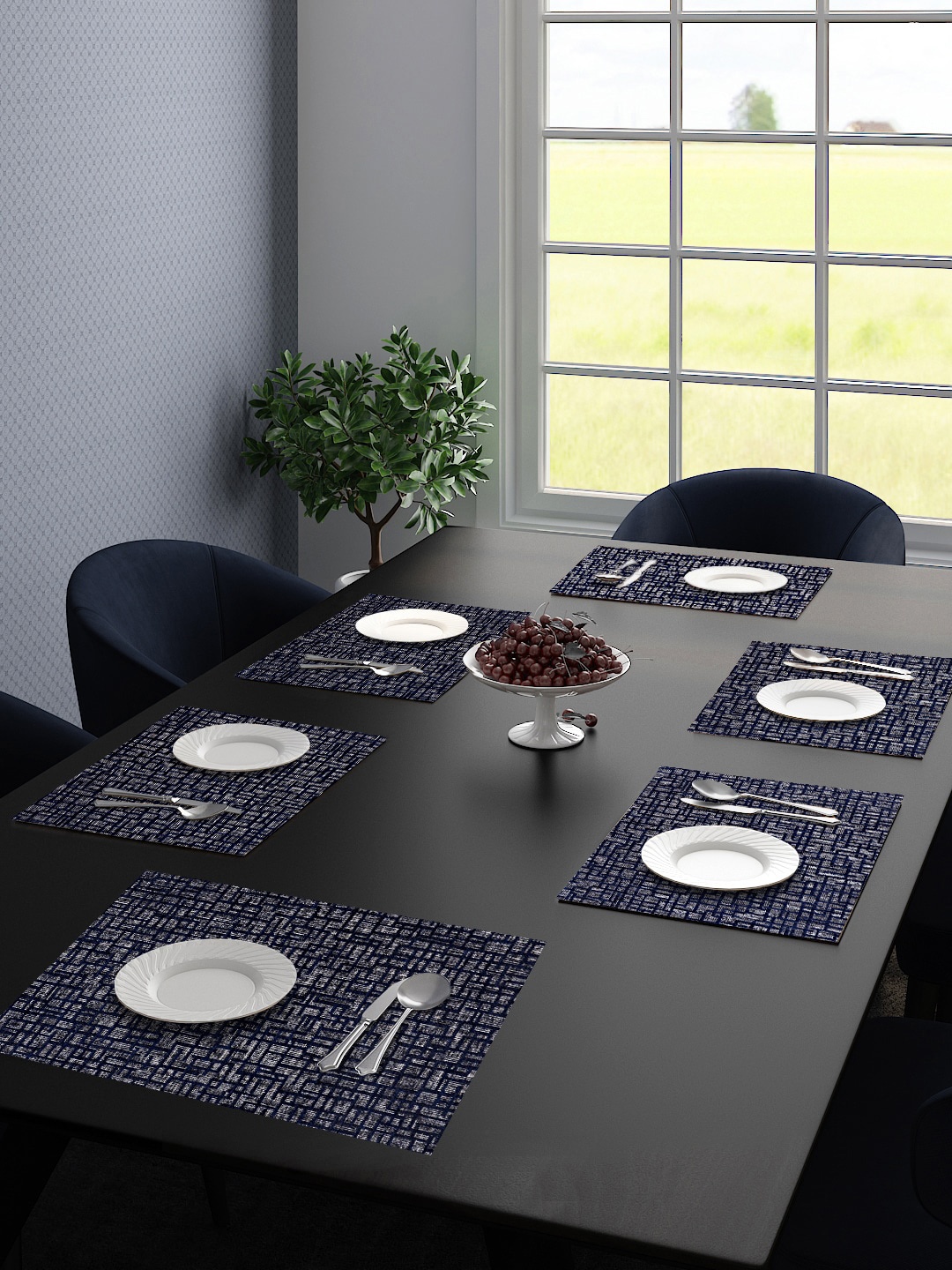 

Saral Home Set of 6 Blue & Grey Printed Table Placemats