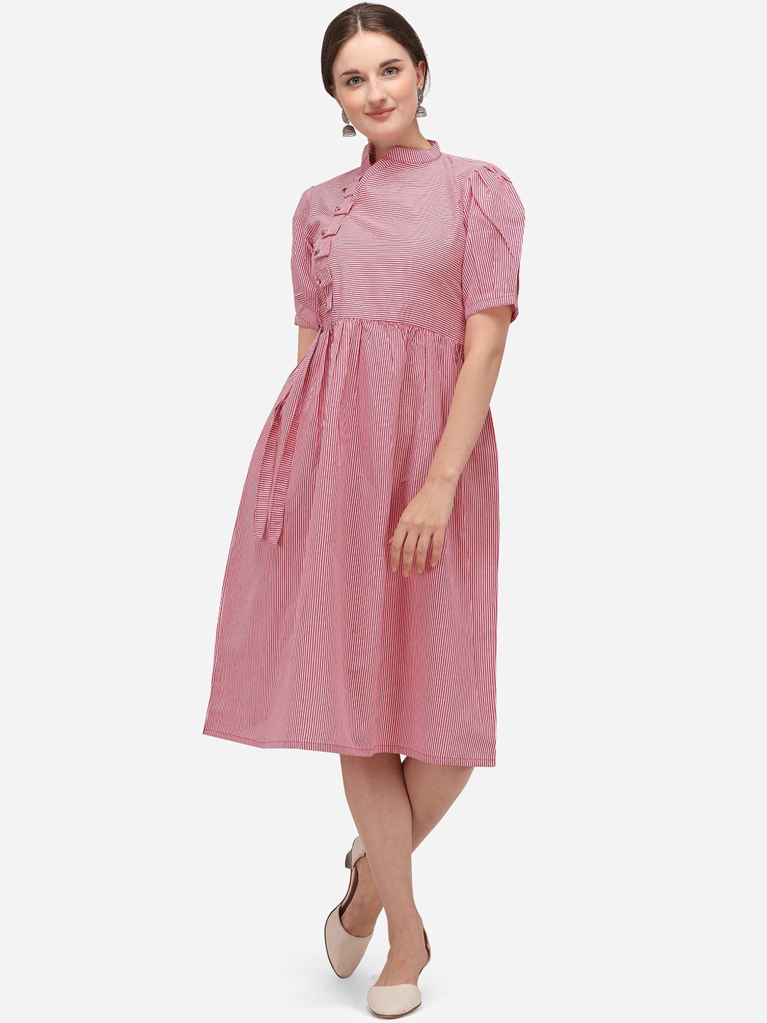 

Youthnic Women Pink Striped Fit and Flare Dress