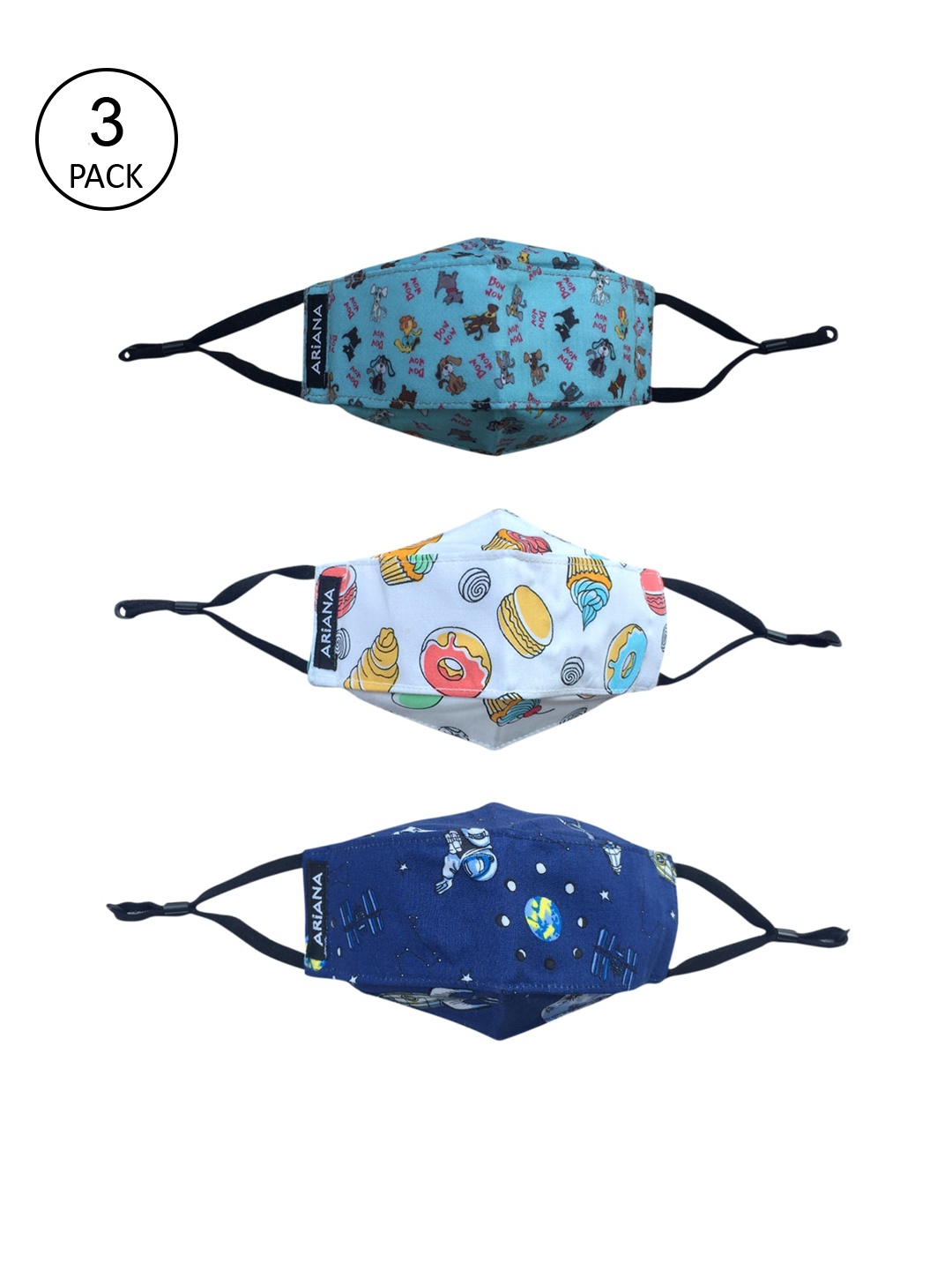 

Ariana Kids Pack Of 3 Printed 5-Ply Protective Outdoor Face Masks, Blue