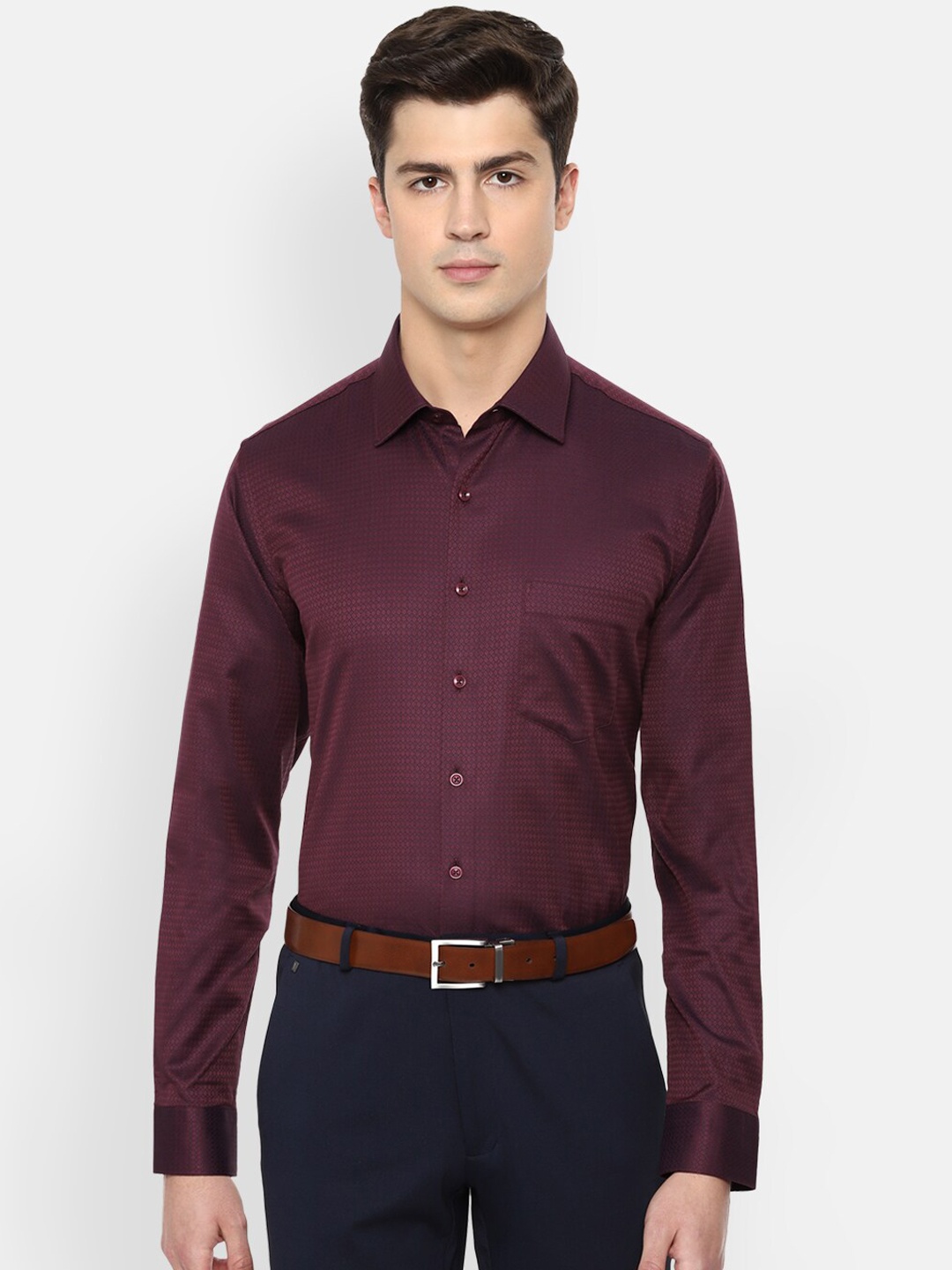 

Van Heusen Men Maroon Slim Fit Self Design Formal Shirt