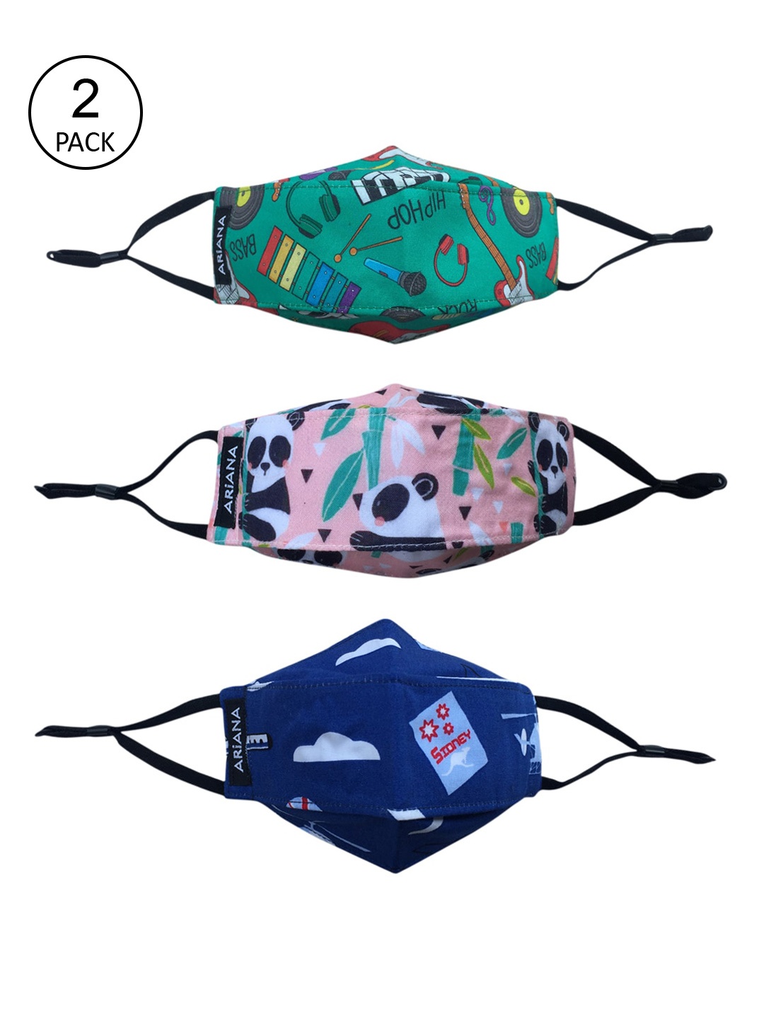 

Ariana Kids Pack Of 3 Printed 7-Ply Protective Outdoor Face Masks, Blue