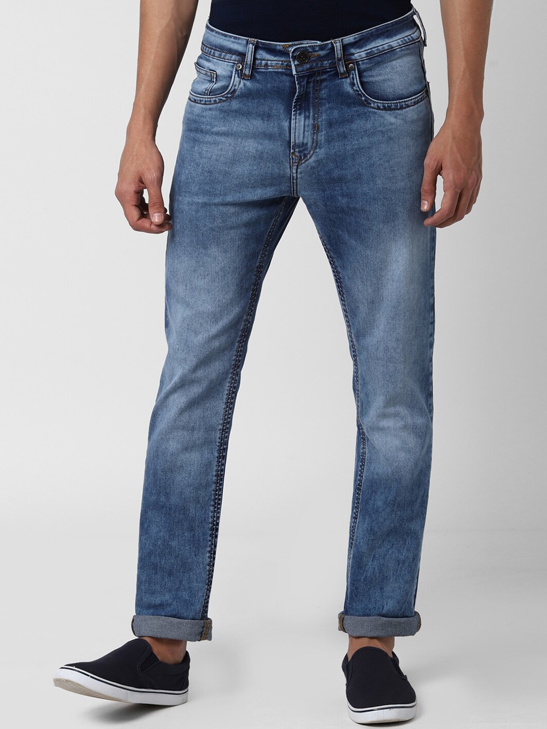 

Peter England Casuals Men Blue Tapered Fit Mid-Rise Clean Look Stretchable Jeans