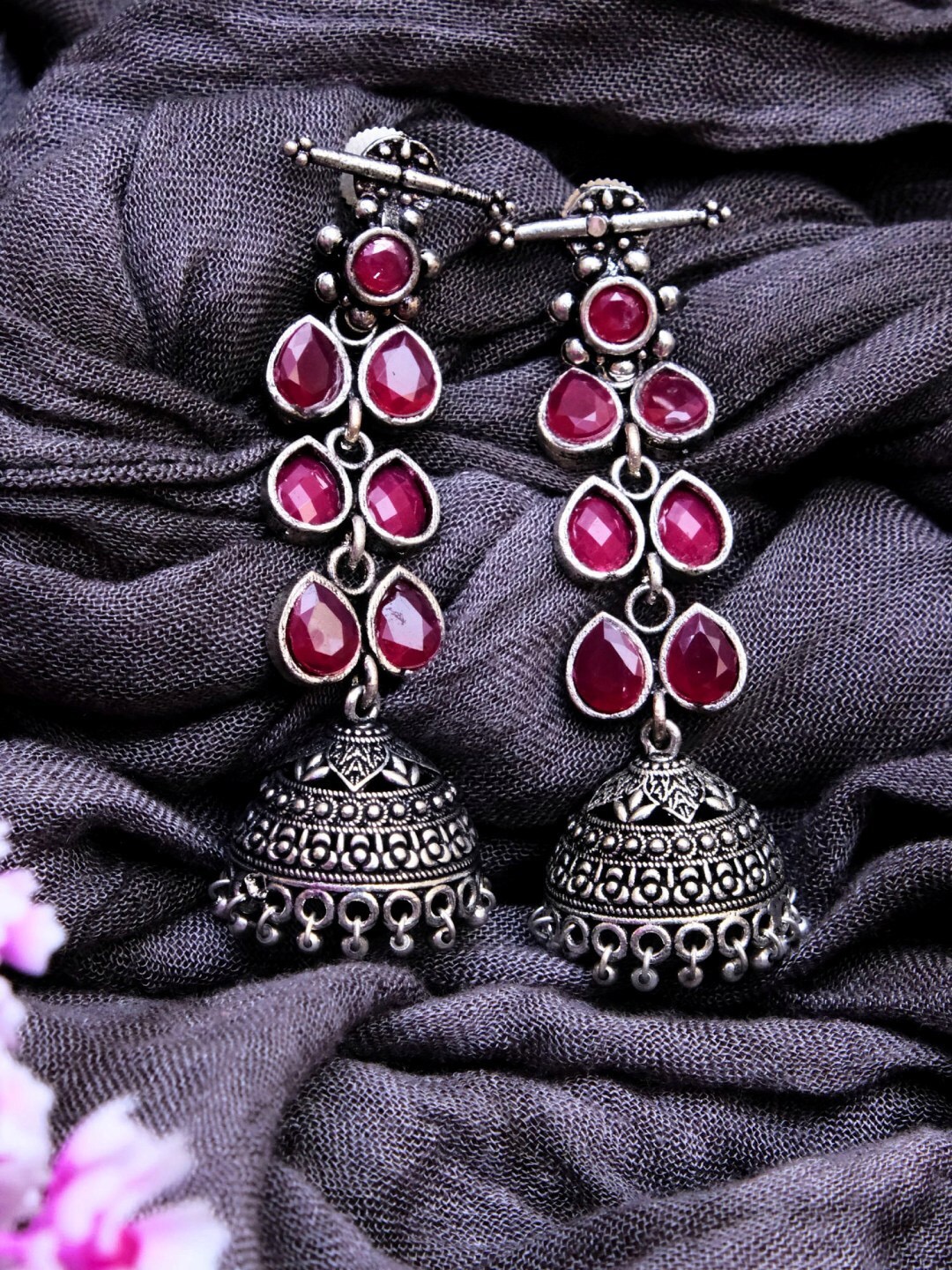 

Crunchy Fashion Silver-Plated Contemporary Jhumkas