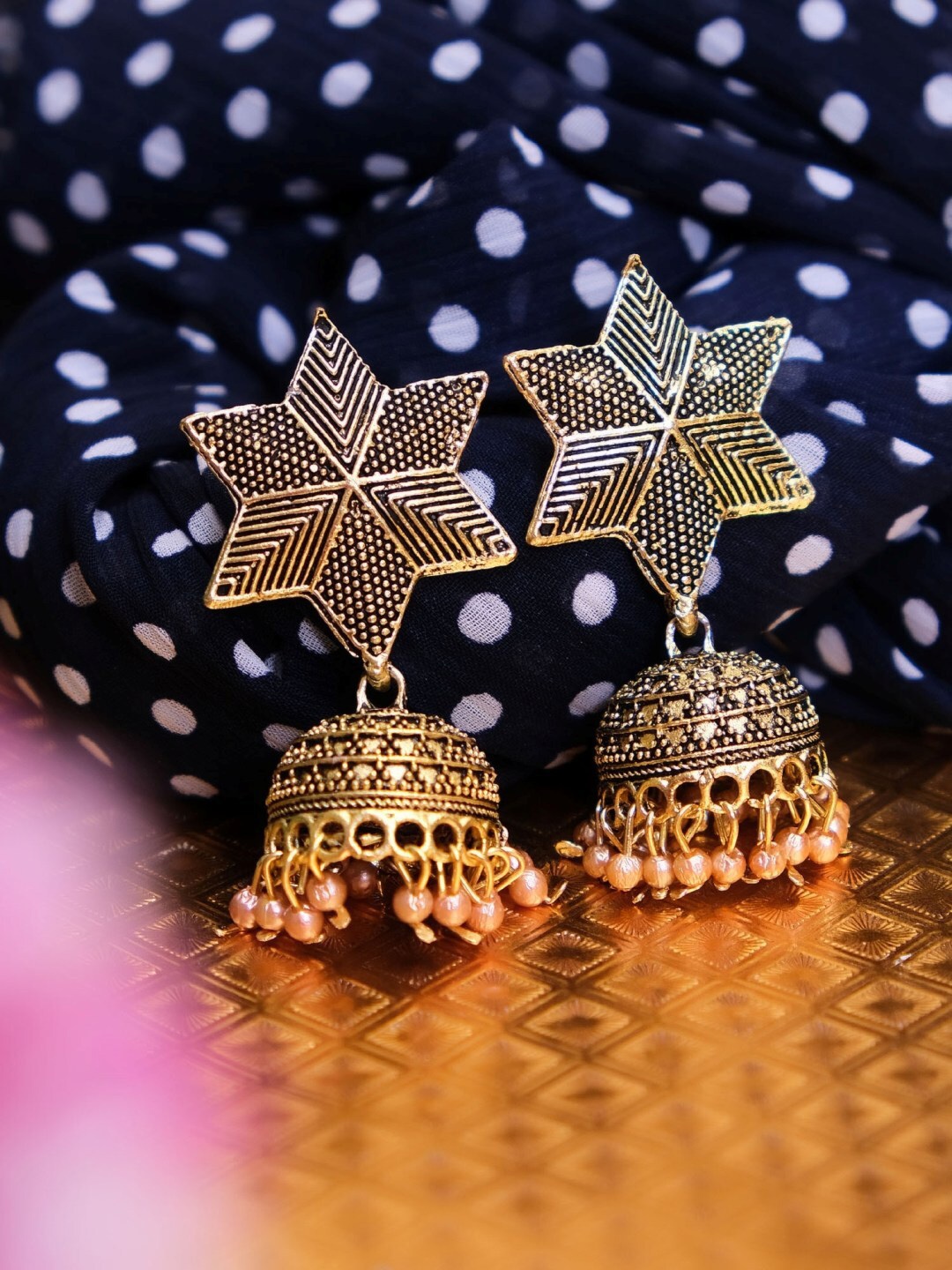 

Crunchy Fashion Gold-Plated Dome Shaped Drop Earrings