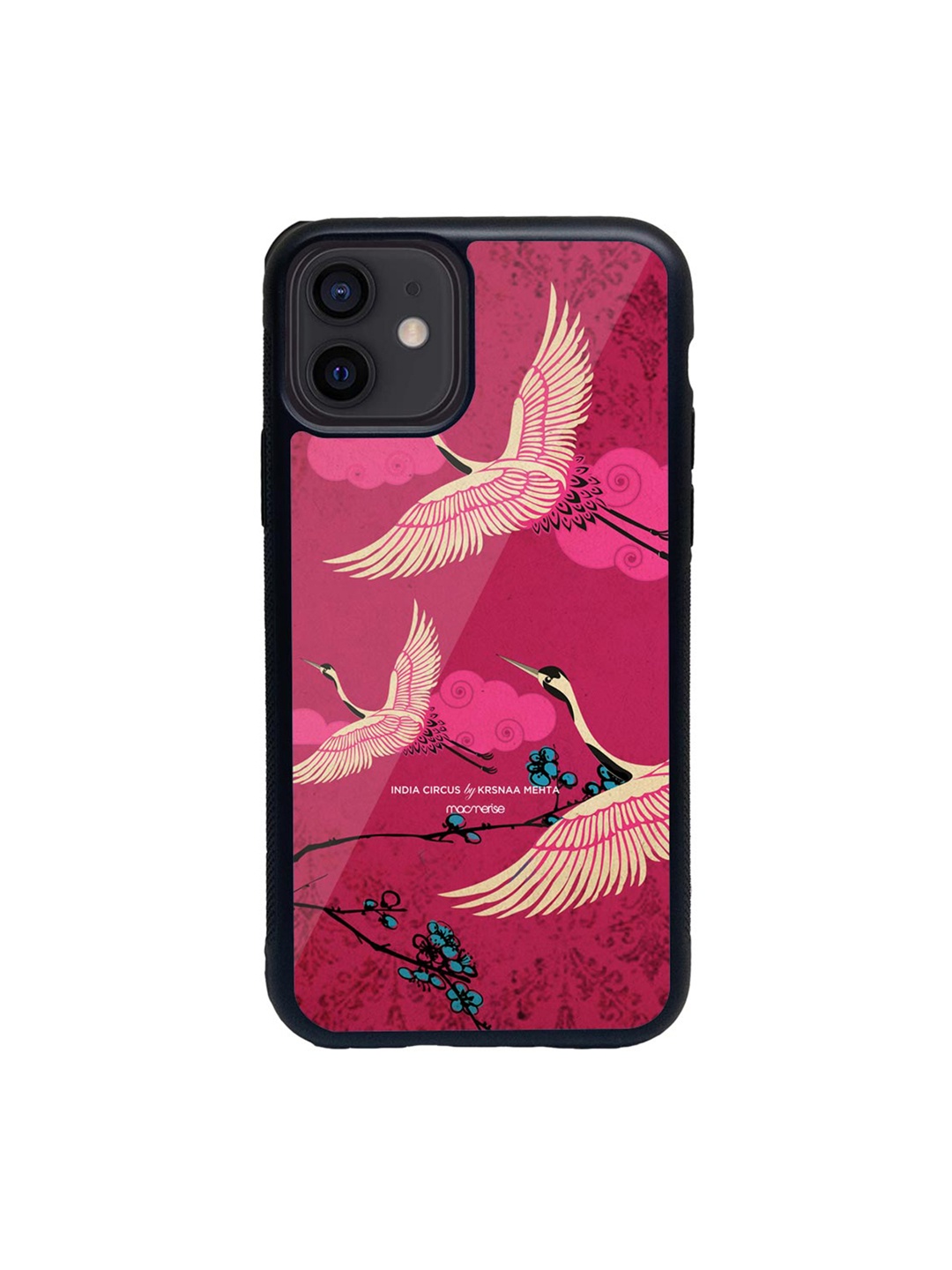 

macmerise Black & Magenta Pink Flying Flamingoes Printed iPhone 12 Back Case