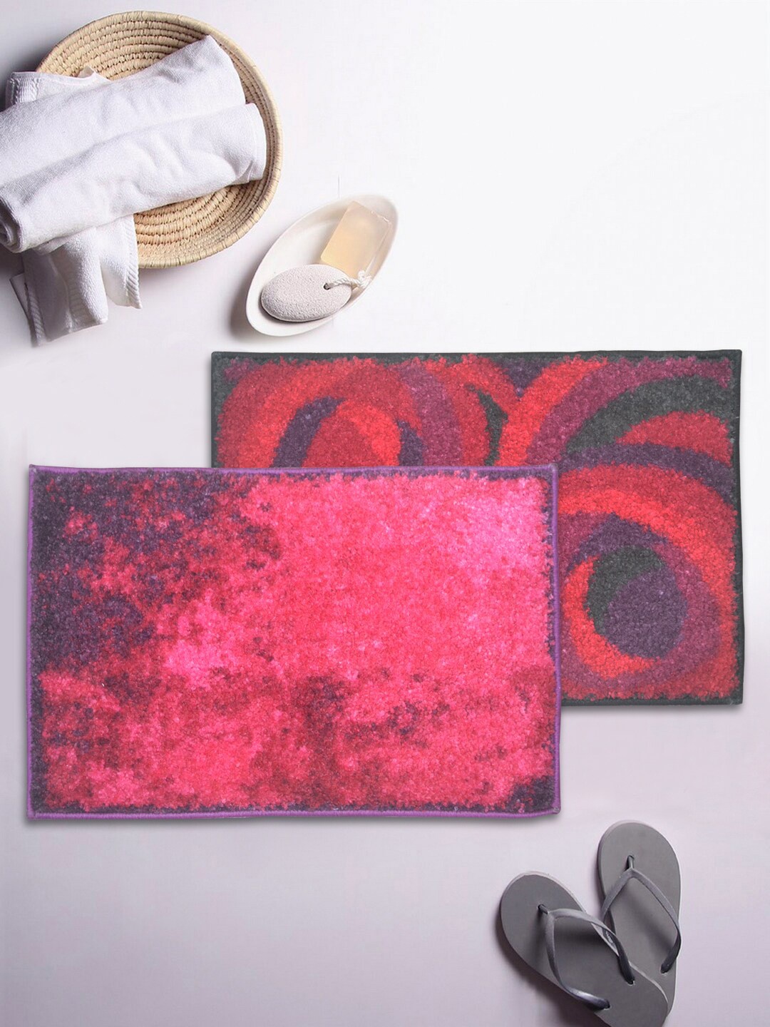 

BIANCA Set Of 2 Printed 1850 GSM Anti-Skid Bath Rugs, Red