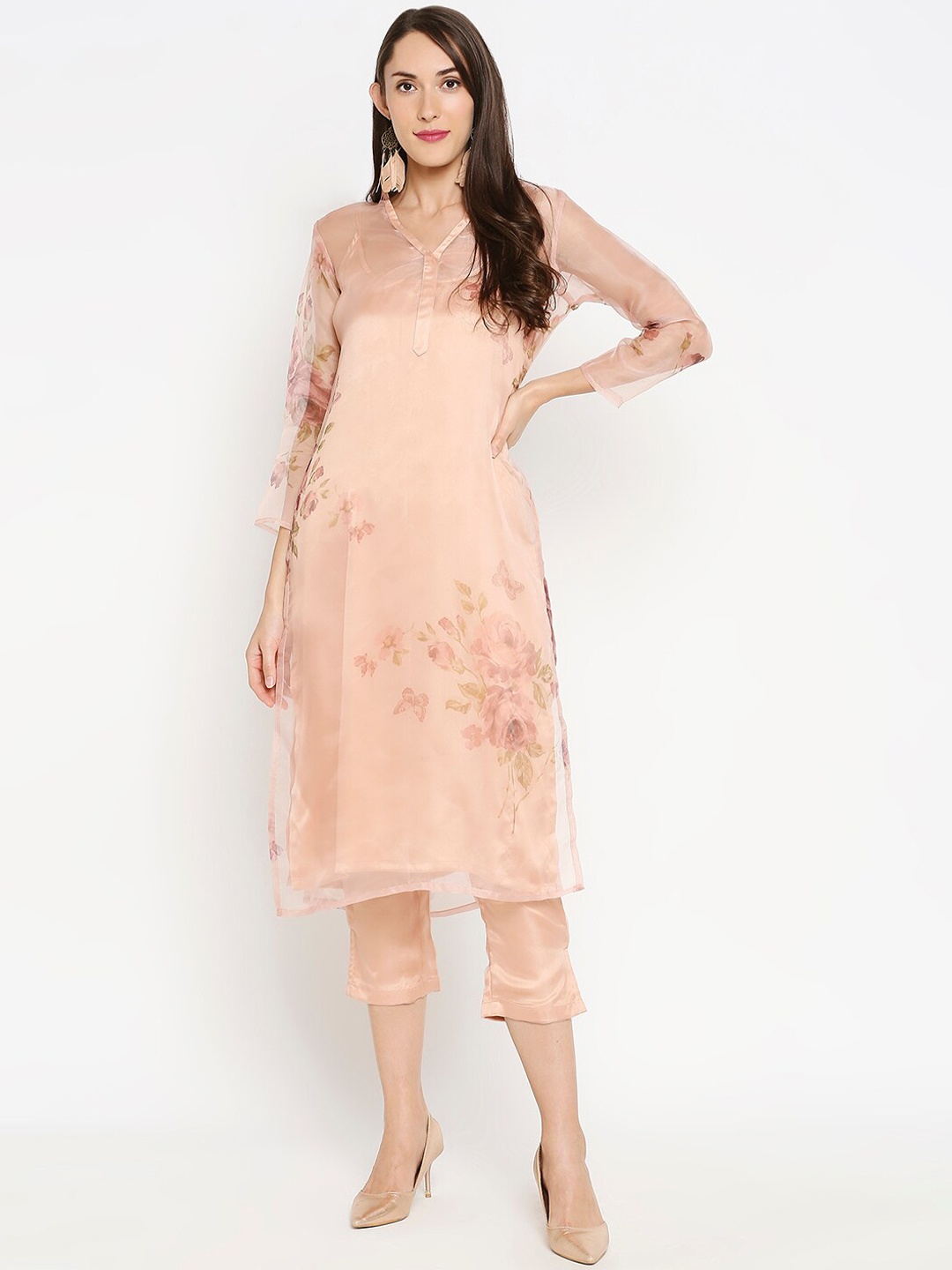

Ira Soleil Women Pink Printed Kurta with Palazzos