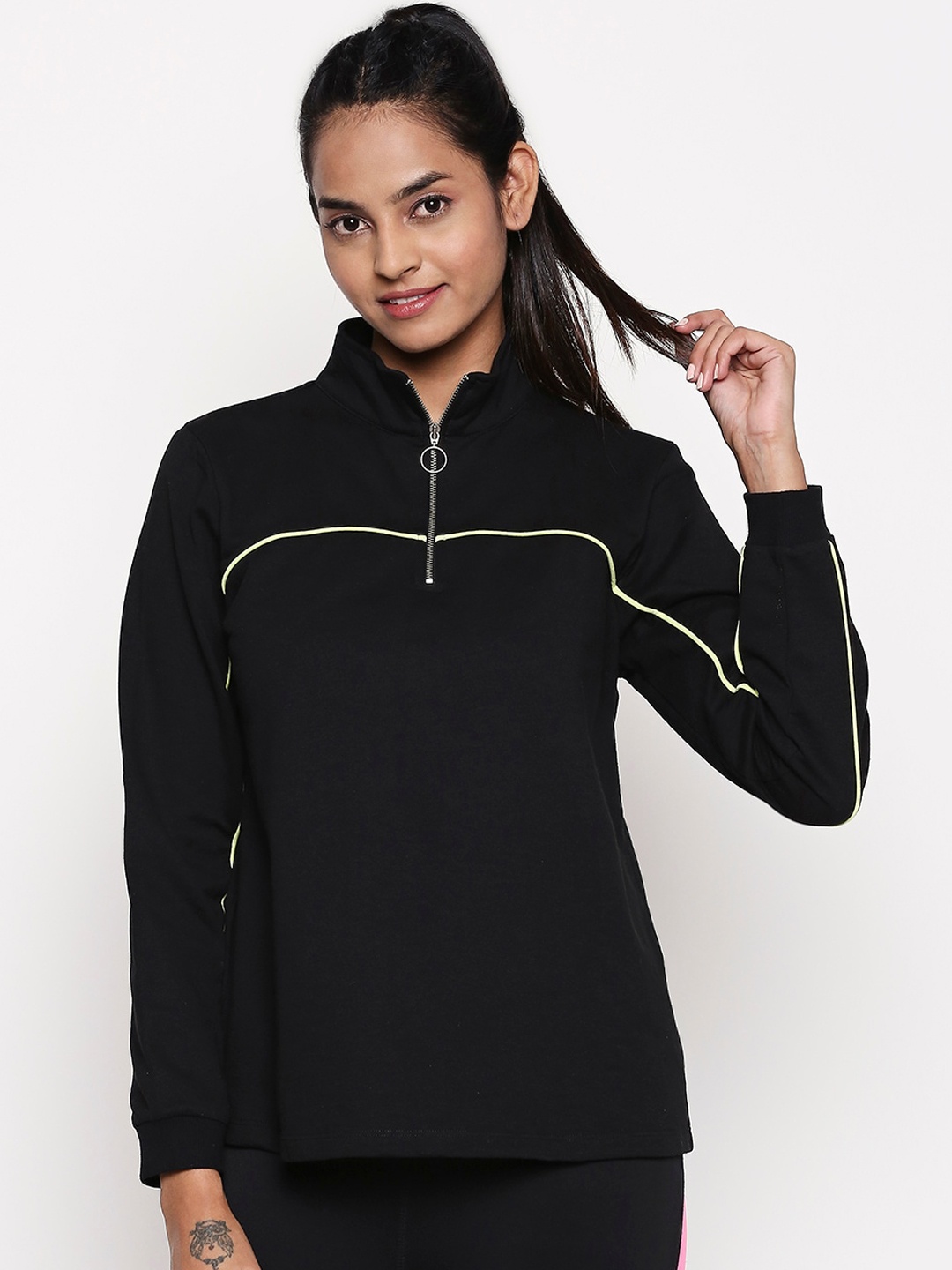 

Ajile by Pantaloons Women Black Solid Cotton Sweatshirt
