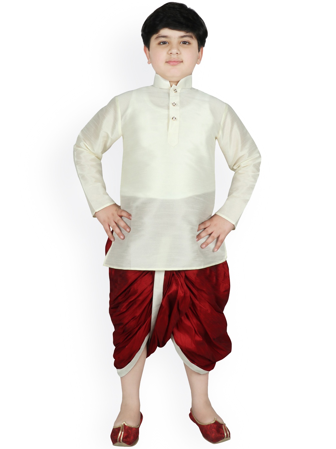 SG YUVRAJ Boys Cream-Coloured Solid Kurta with Dhoti Pants