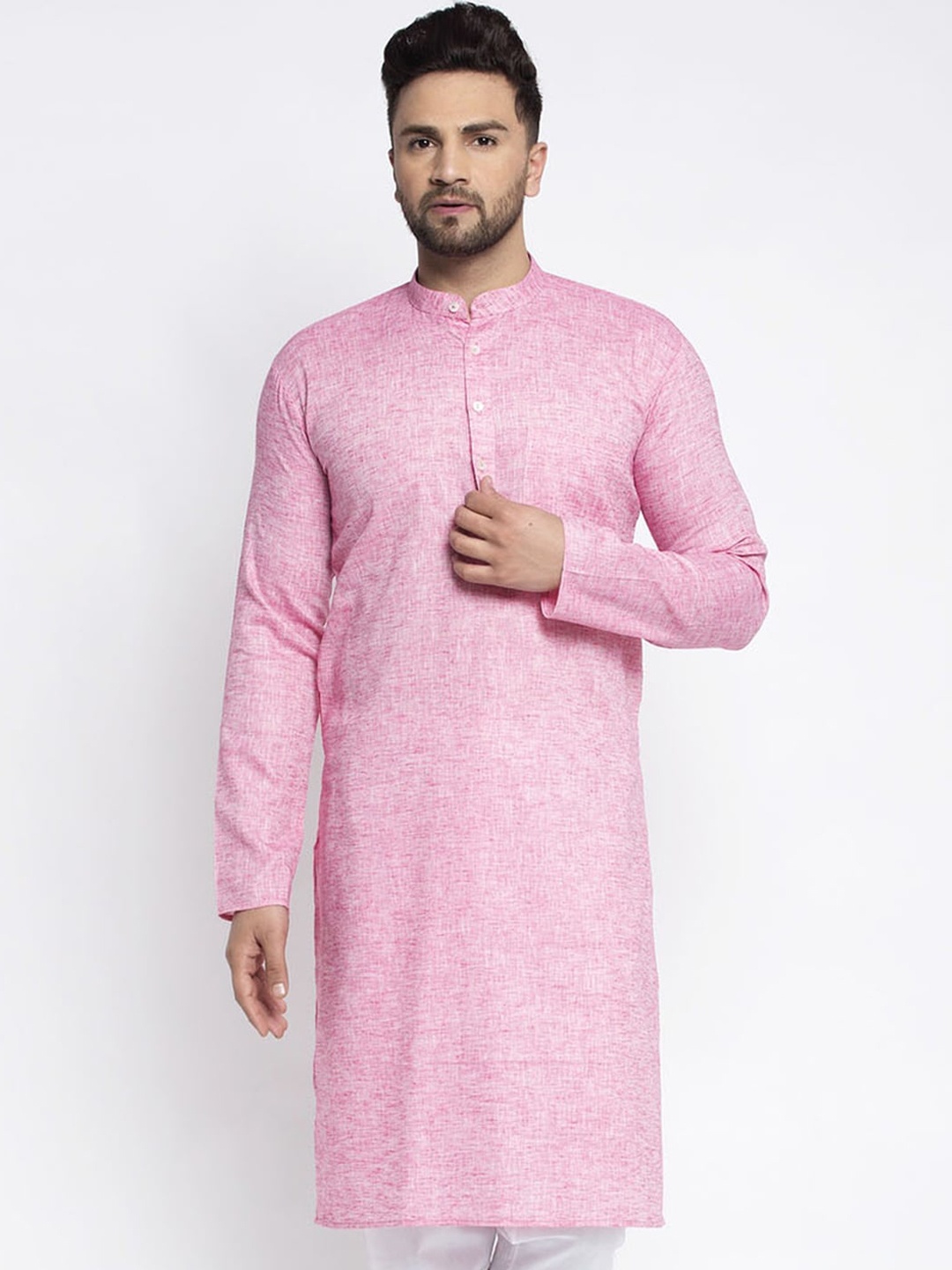 Jompers Men Pink Woven Design Kurta