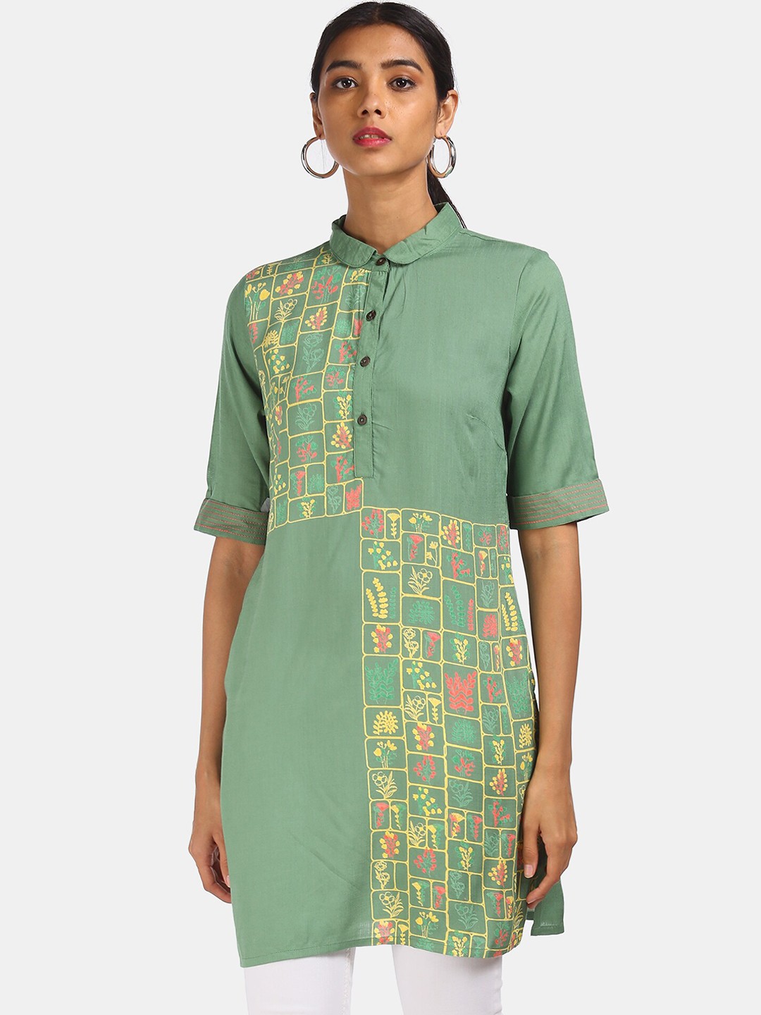 

Karigari Women Green Floral Printed Floral Kurta