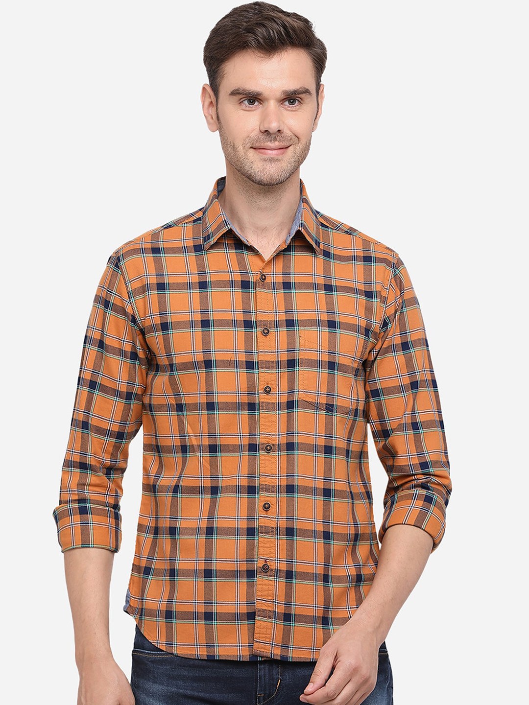 

Greenfibre Men Slim Fit Checked Casual Shirt, Orange