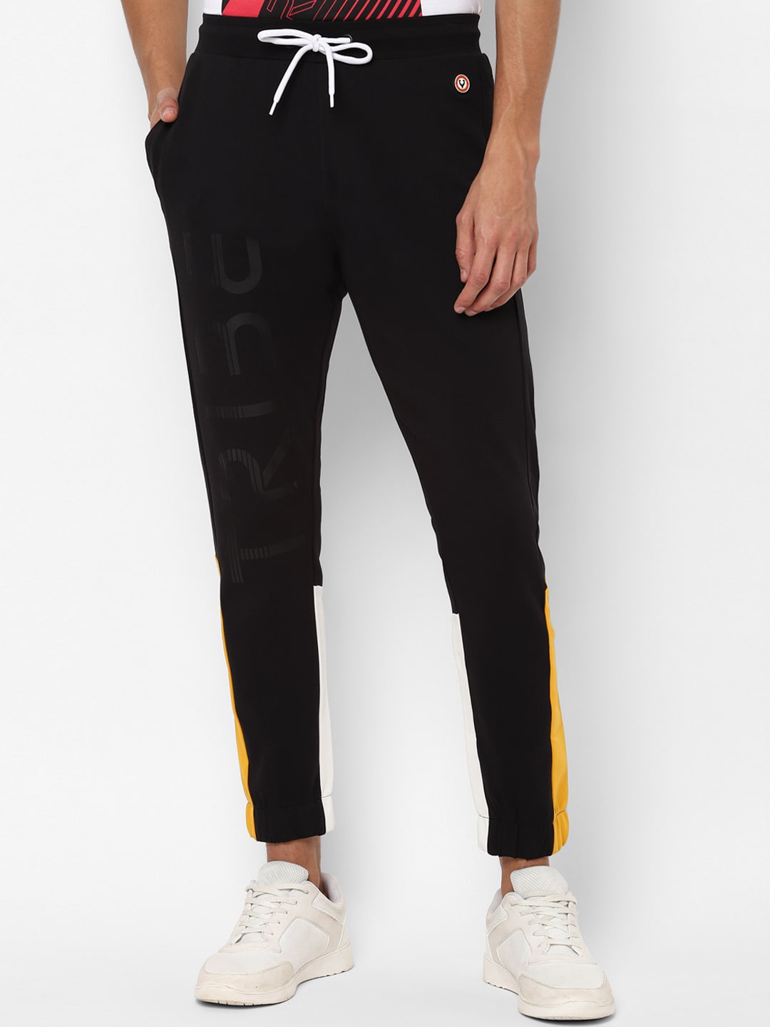 

Allen Solly Men Black & Yellow Colourblocked Straight Fit Track Pants
