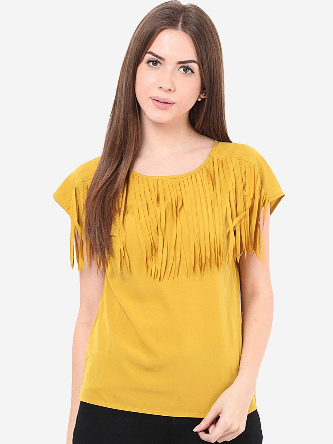 

Porsorte Mustard Yellow Fringed Regular Top
