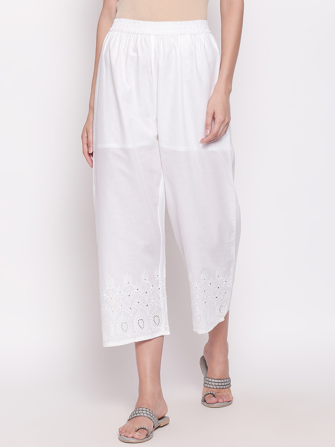

RANGMANCH BY PANTALOONS Women White Regular Fit Solid Cotton Culottes