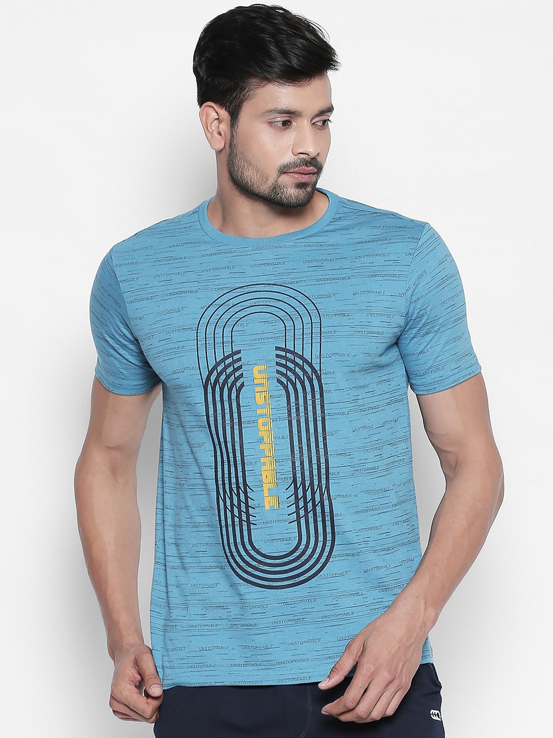 

Ajile by Pantaloons Men Blue Printed Round Neck Cotton Pure Cotton T-shirt