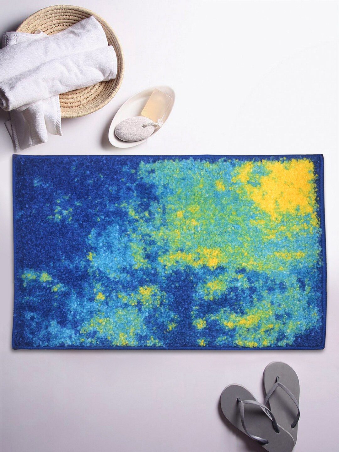 

BIANCA Blue & Green Printed 1850 GSM Microfibre Anti-Skid Bath Rug