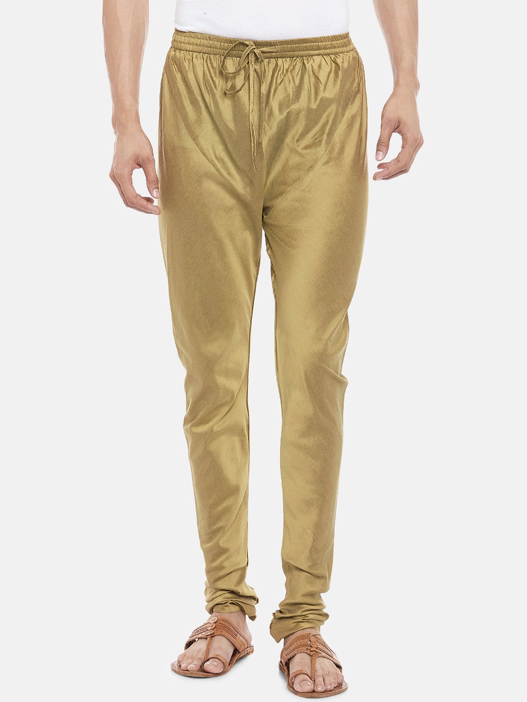 

indus route by Pantaloons Men Gold-Coloured Solid Slim-Fit Churidar