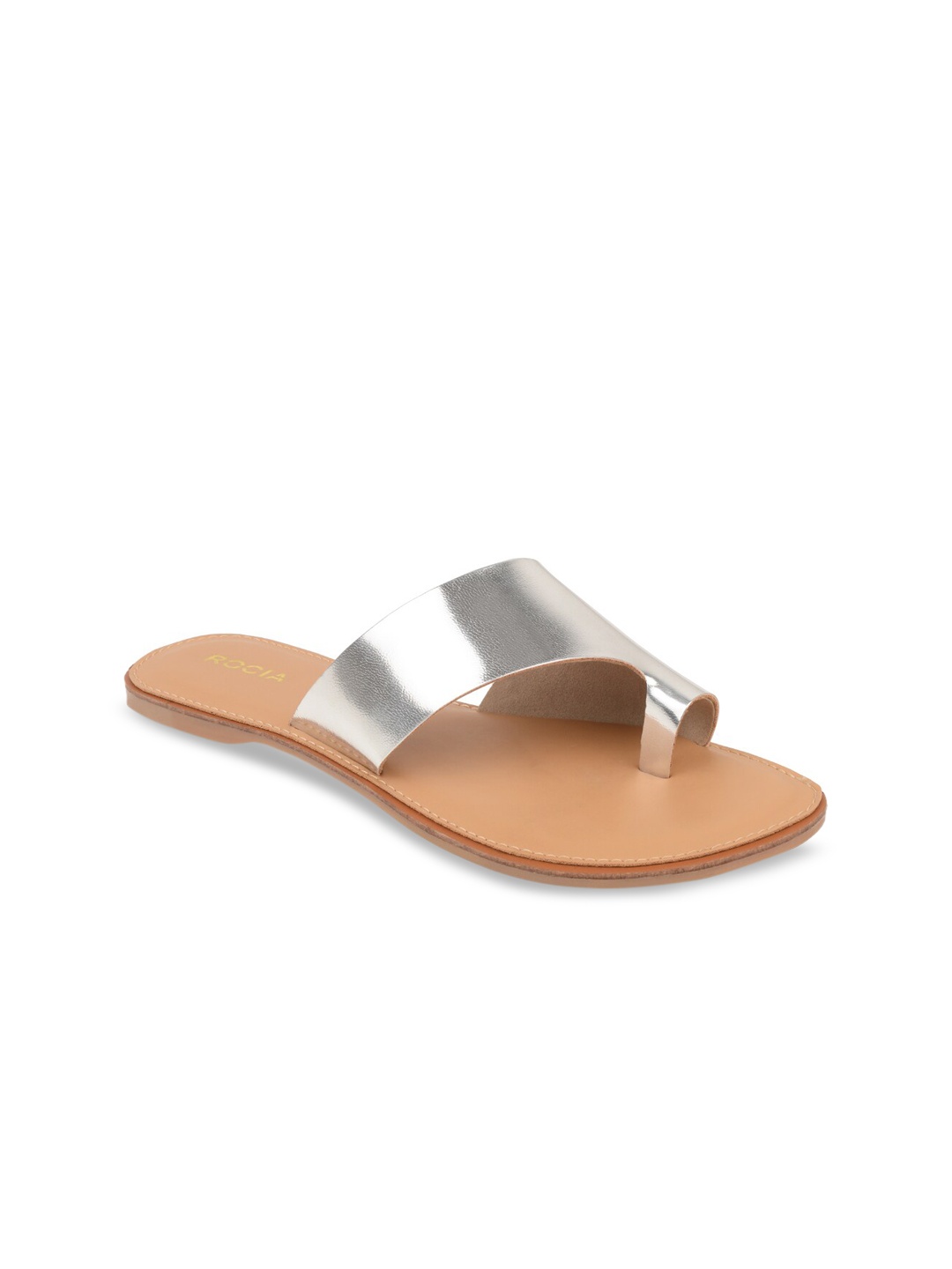 Rocia Women Silver-Toned Textured Open Toe Flats