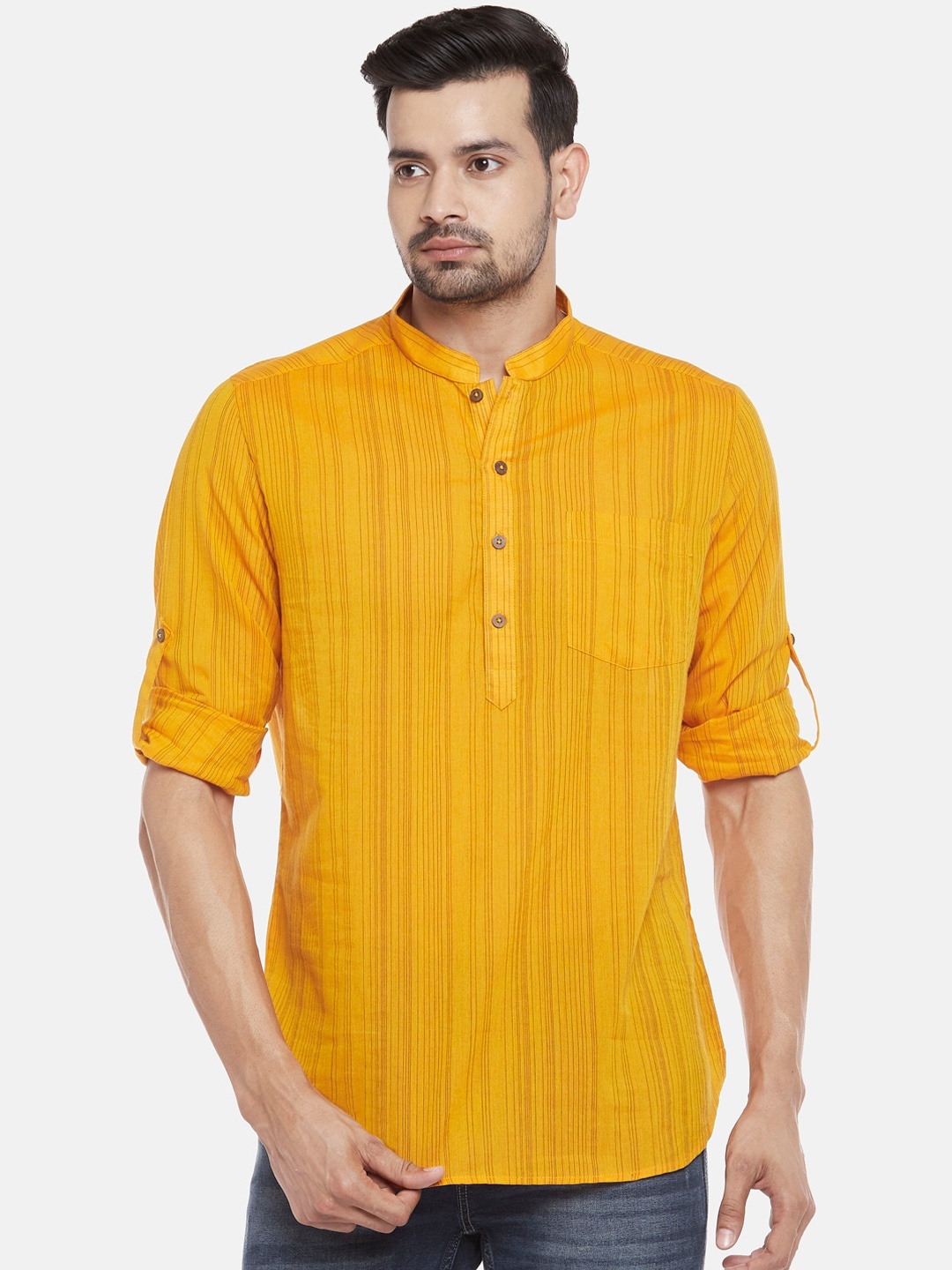 indus route by Pantaloons Men Mustard & Maroon Striped Kurta