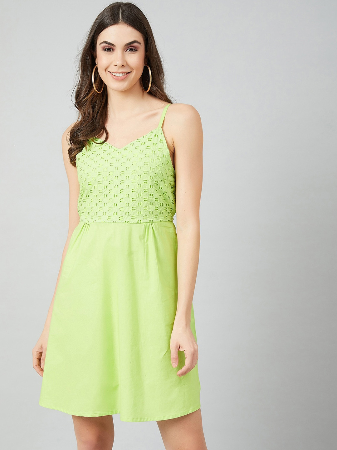 

Athena Women Green Self Design Fit and Flare Dress