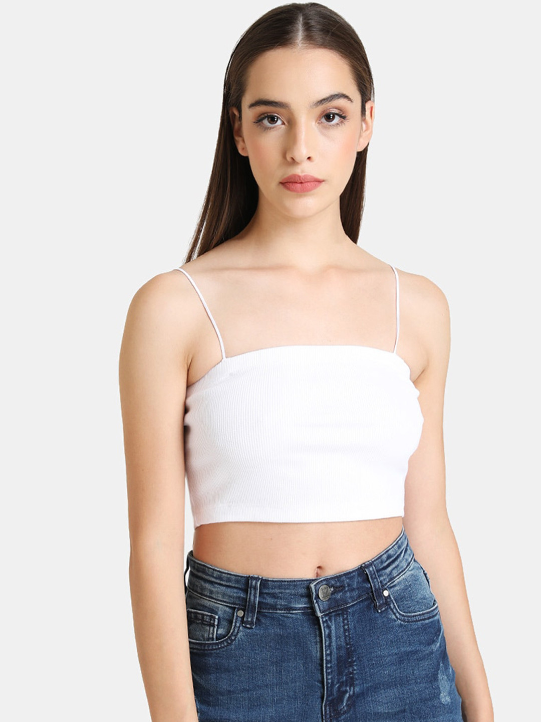 

Kazo White Solid Bralette Crop Top