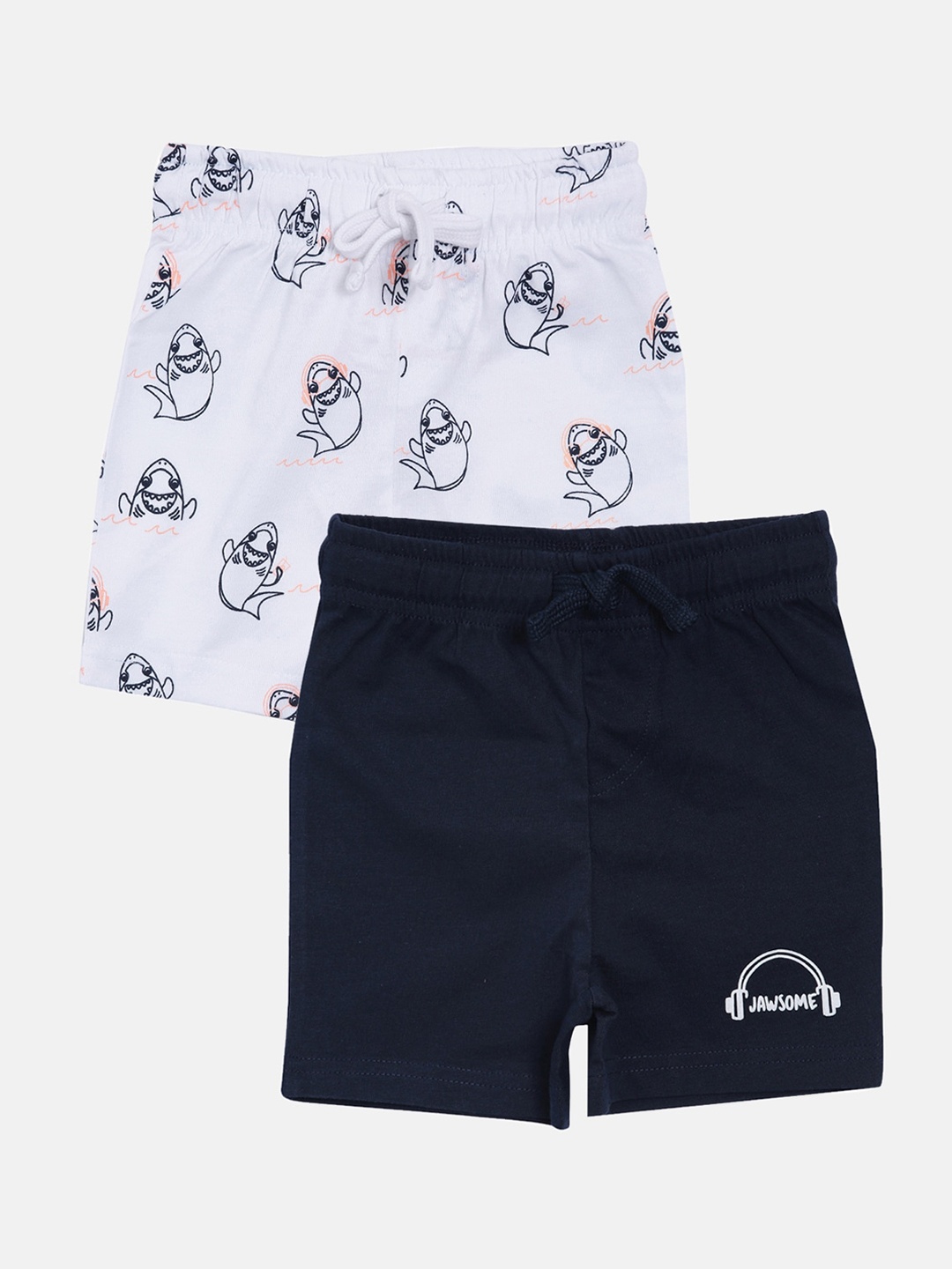 

3PIN Boys White & Navy Blue Pack Of 2 Solid Cotton Regular Shorts
