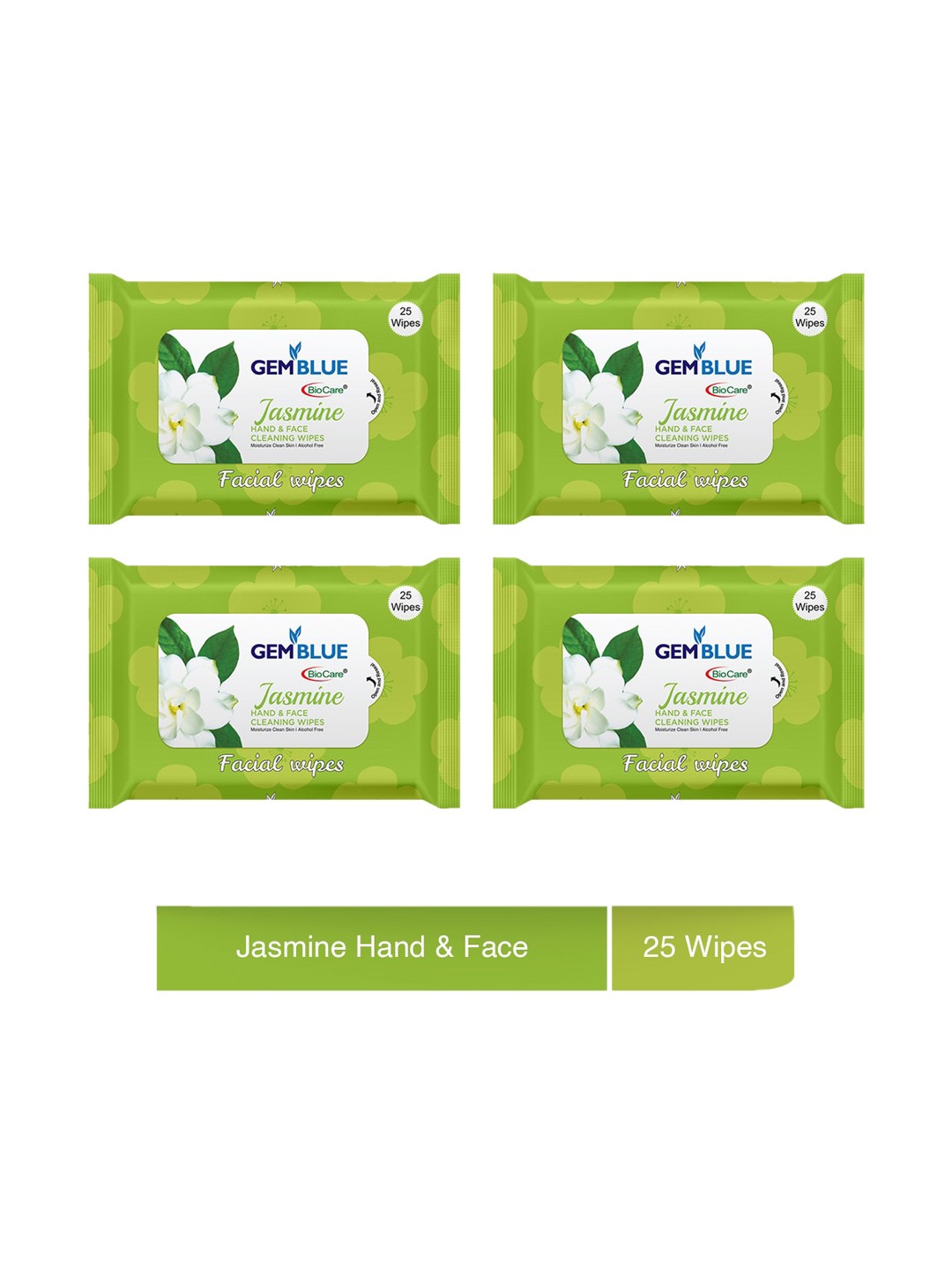 

GEMBLUE BioCare Set of 4 Jasmine Facial Wipes, Green
